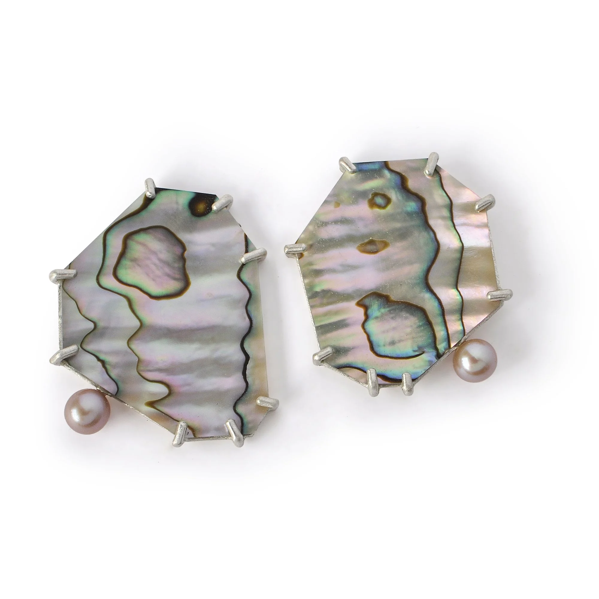 E550 Large Sidecar Posts in MX Green Abalone Shell with Pink Freshwater Pearl
