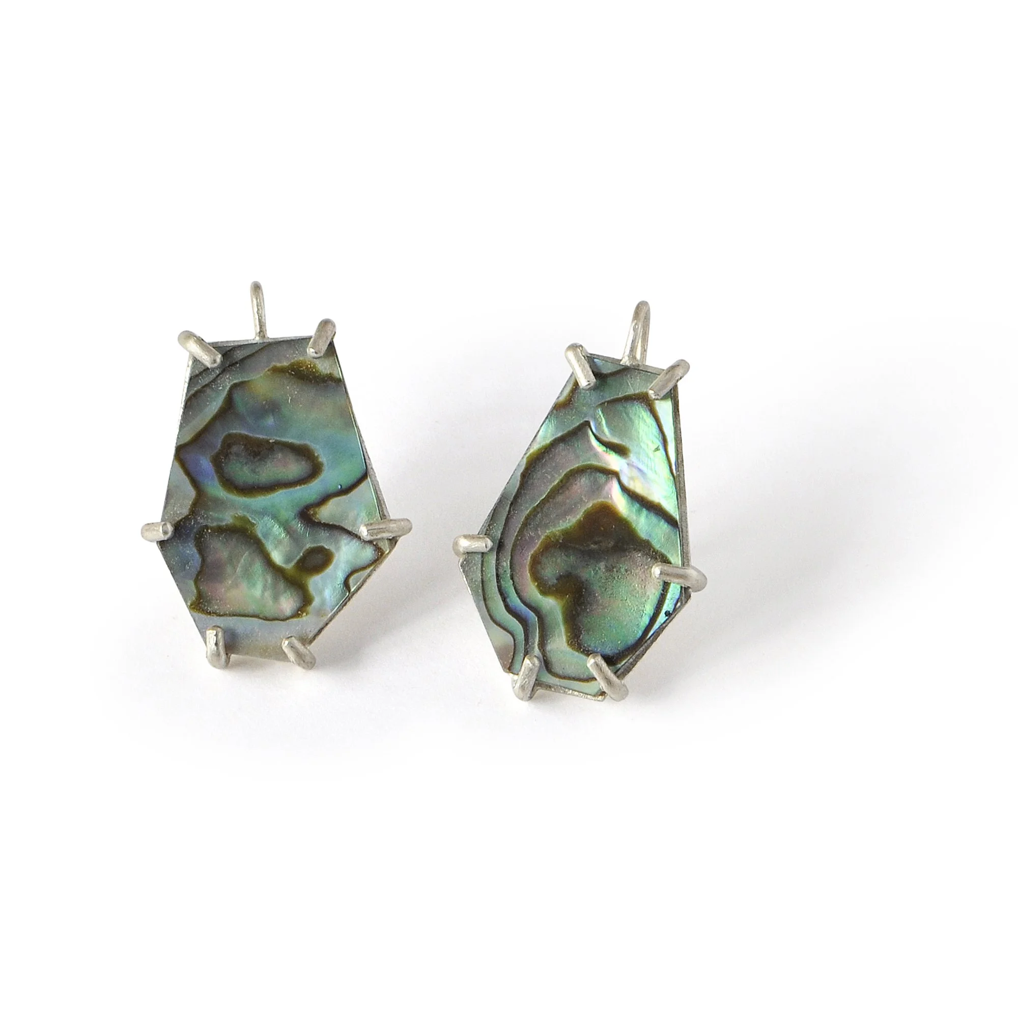 E560 Small Hook Drop Earrings in Dark Green Abalone