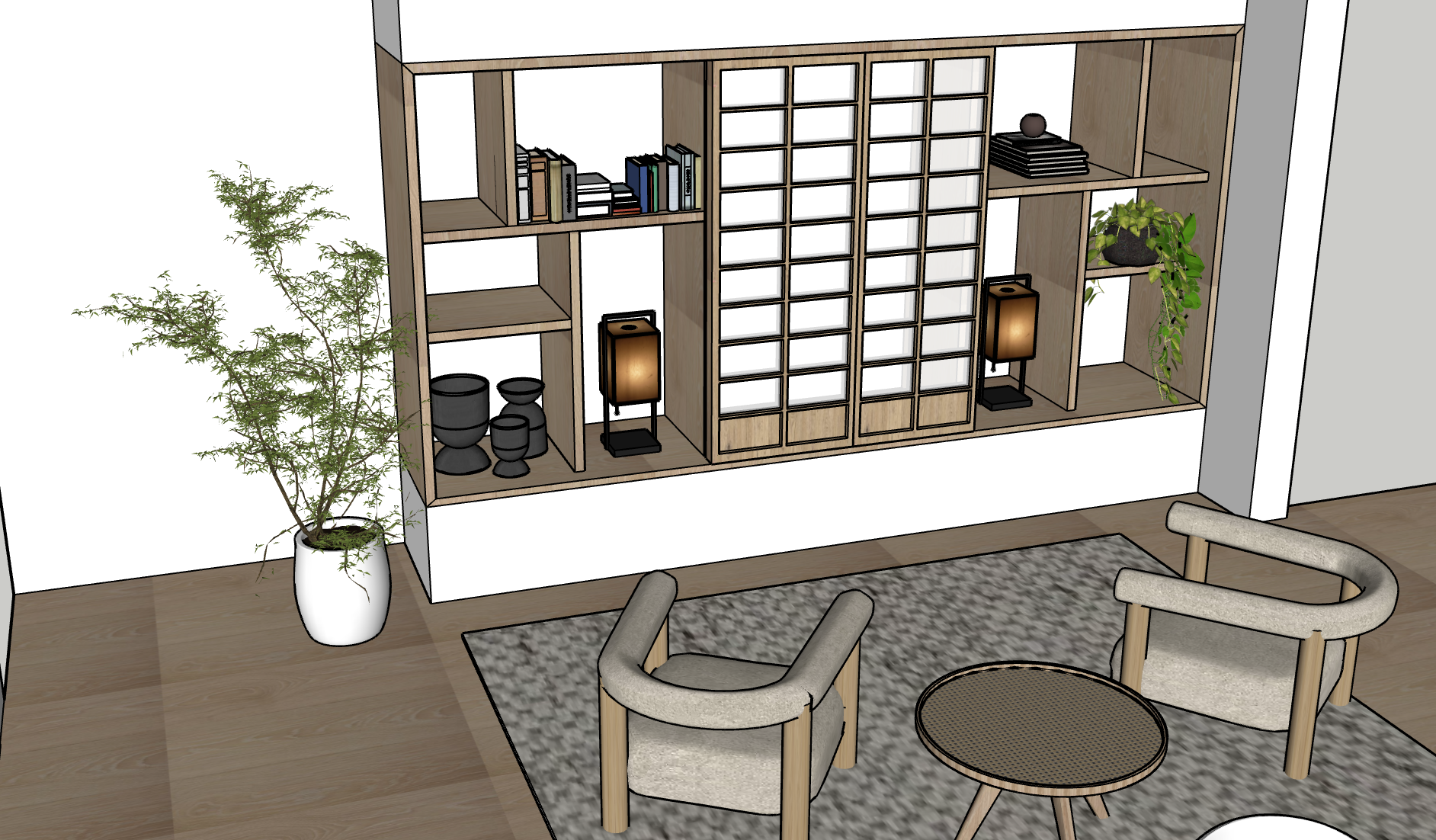 TV Unit with Shoji Screens