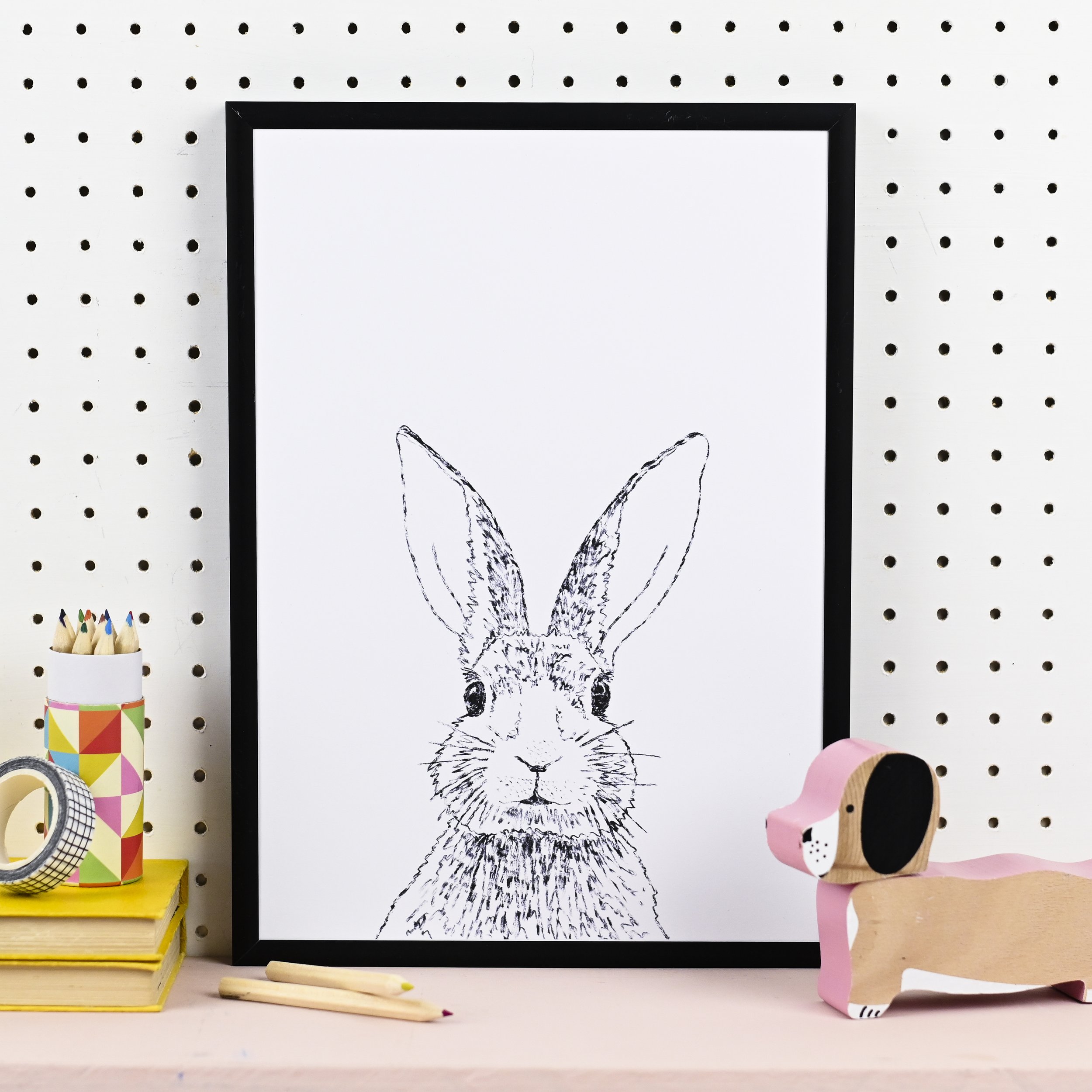 Illustrated rabbit print - black and white - DaphneRosa.jpg