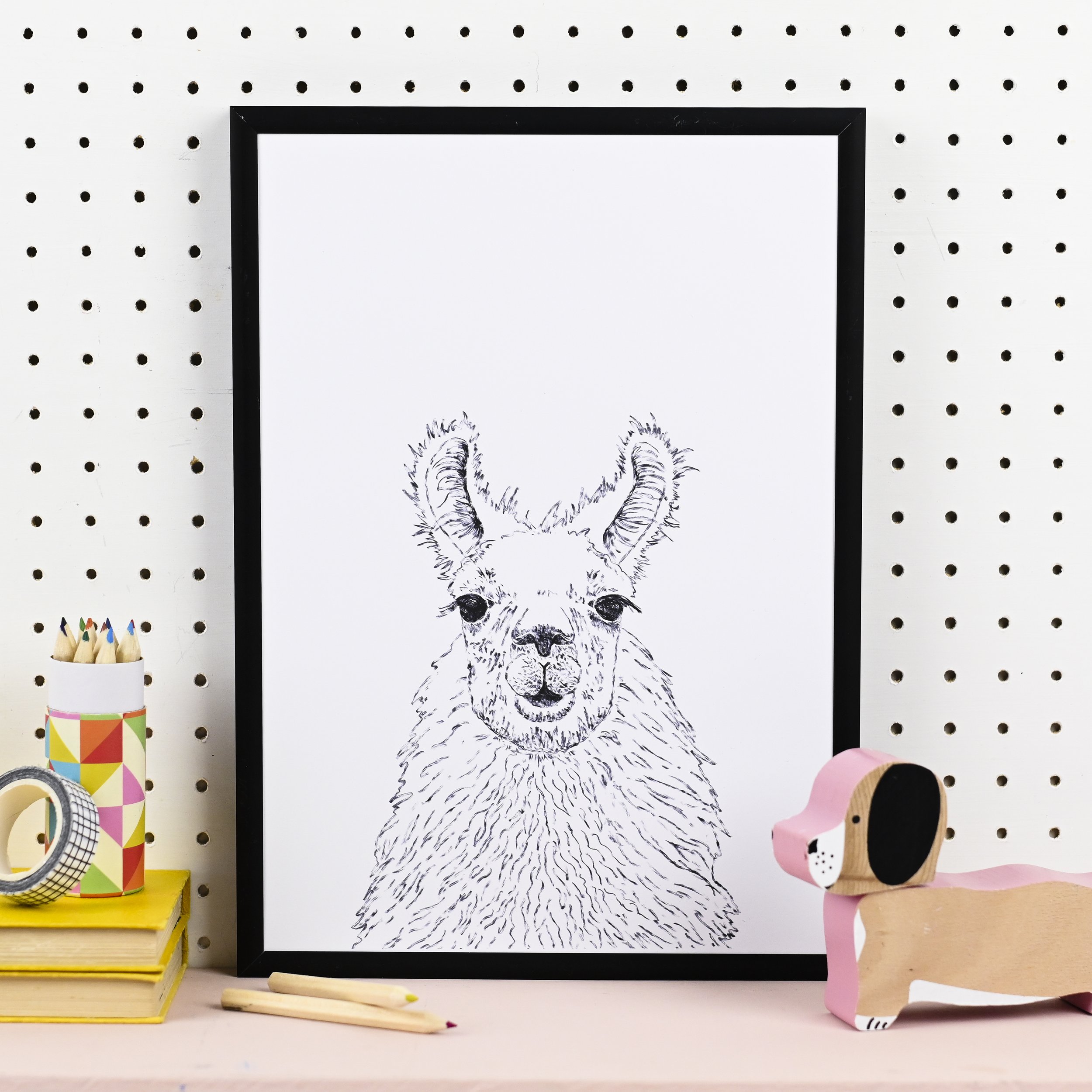 Illustrated llama print - black and white - DaphneRosa.jpg