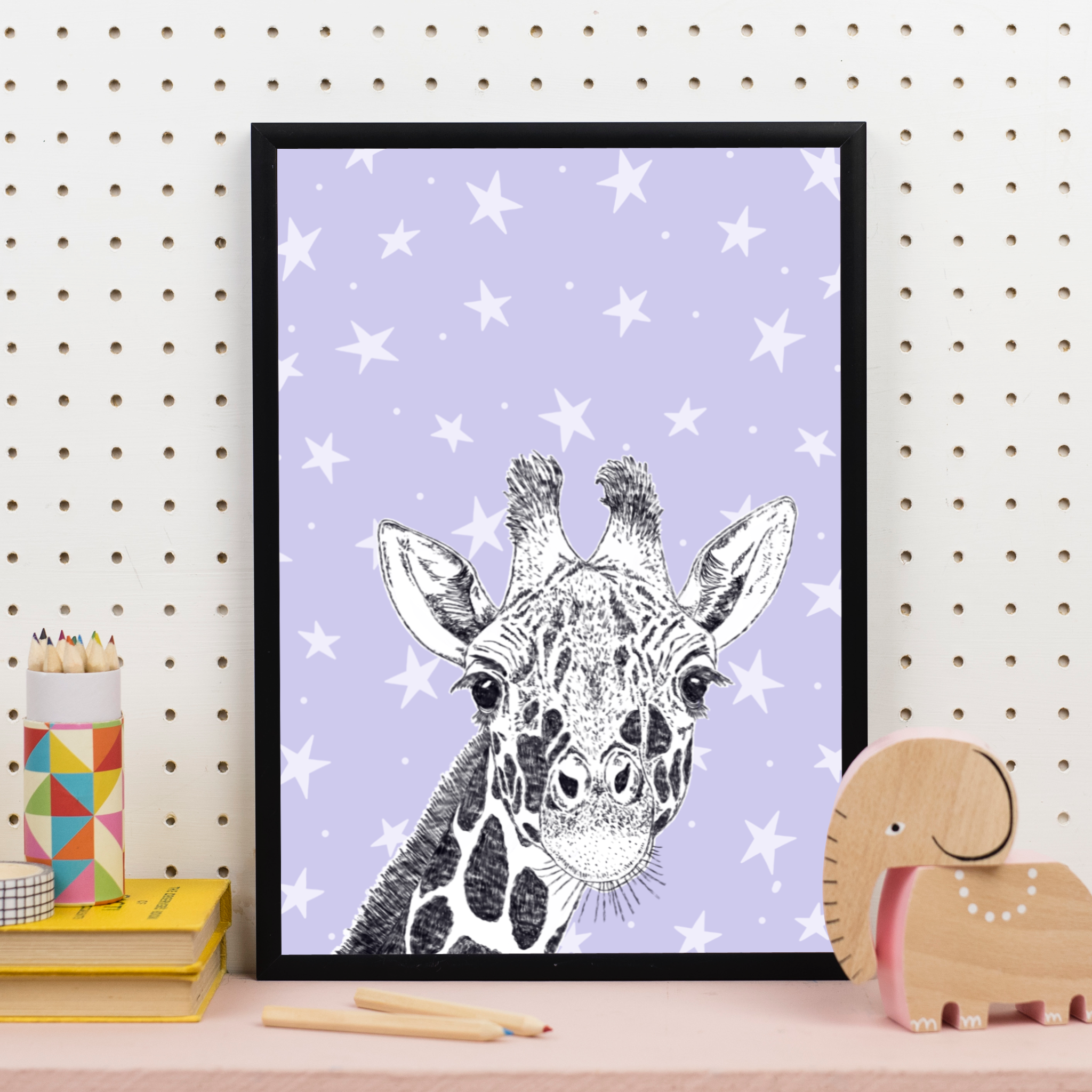Giraffe A4 Print - Stars Pattern