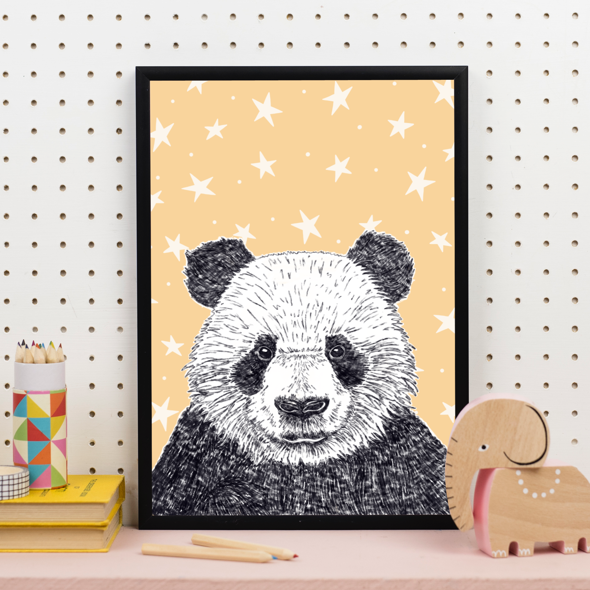 Panda A4 Print - Stars Pattern