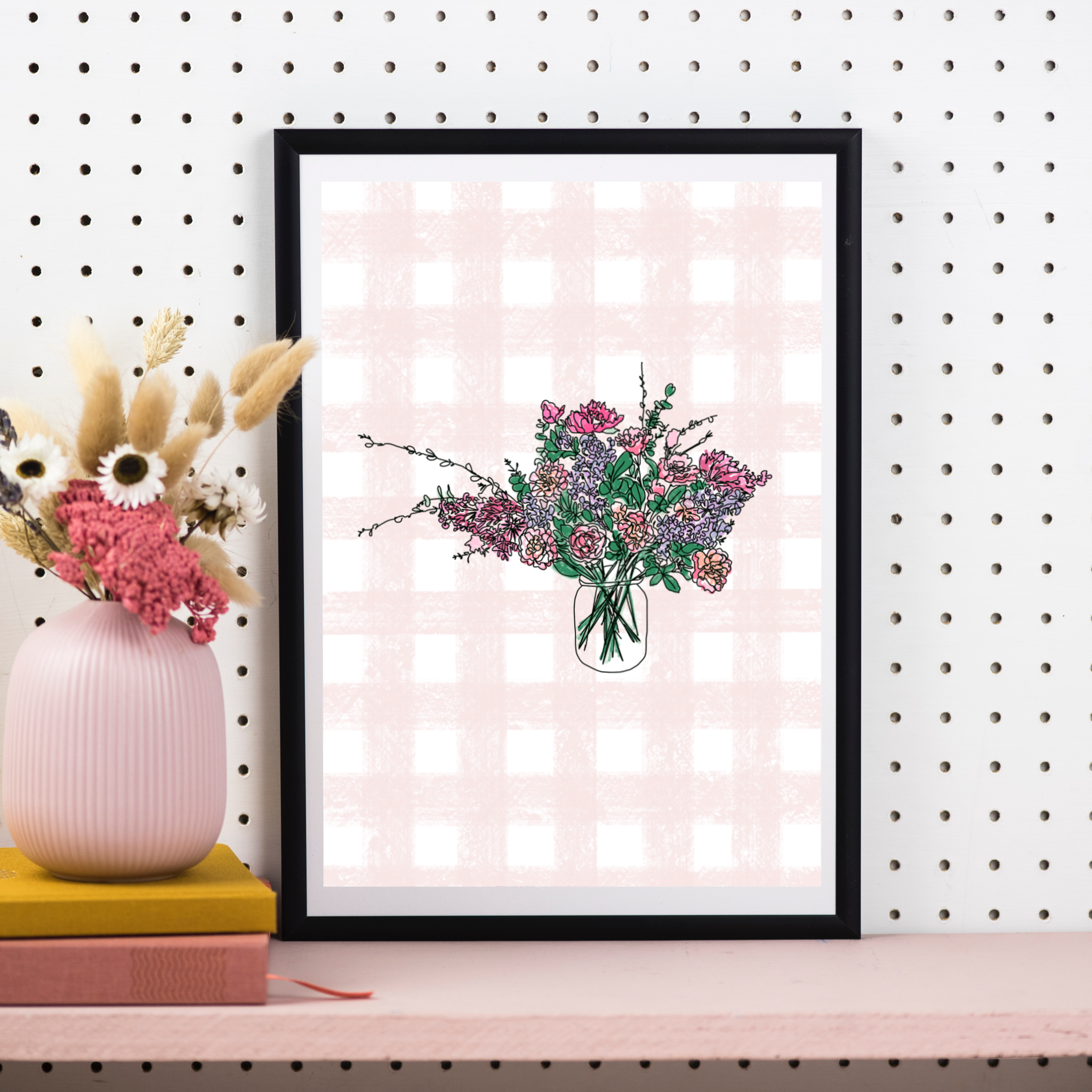 Floral Print With Pink Gingham Pattern