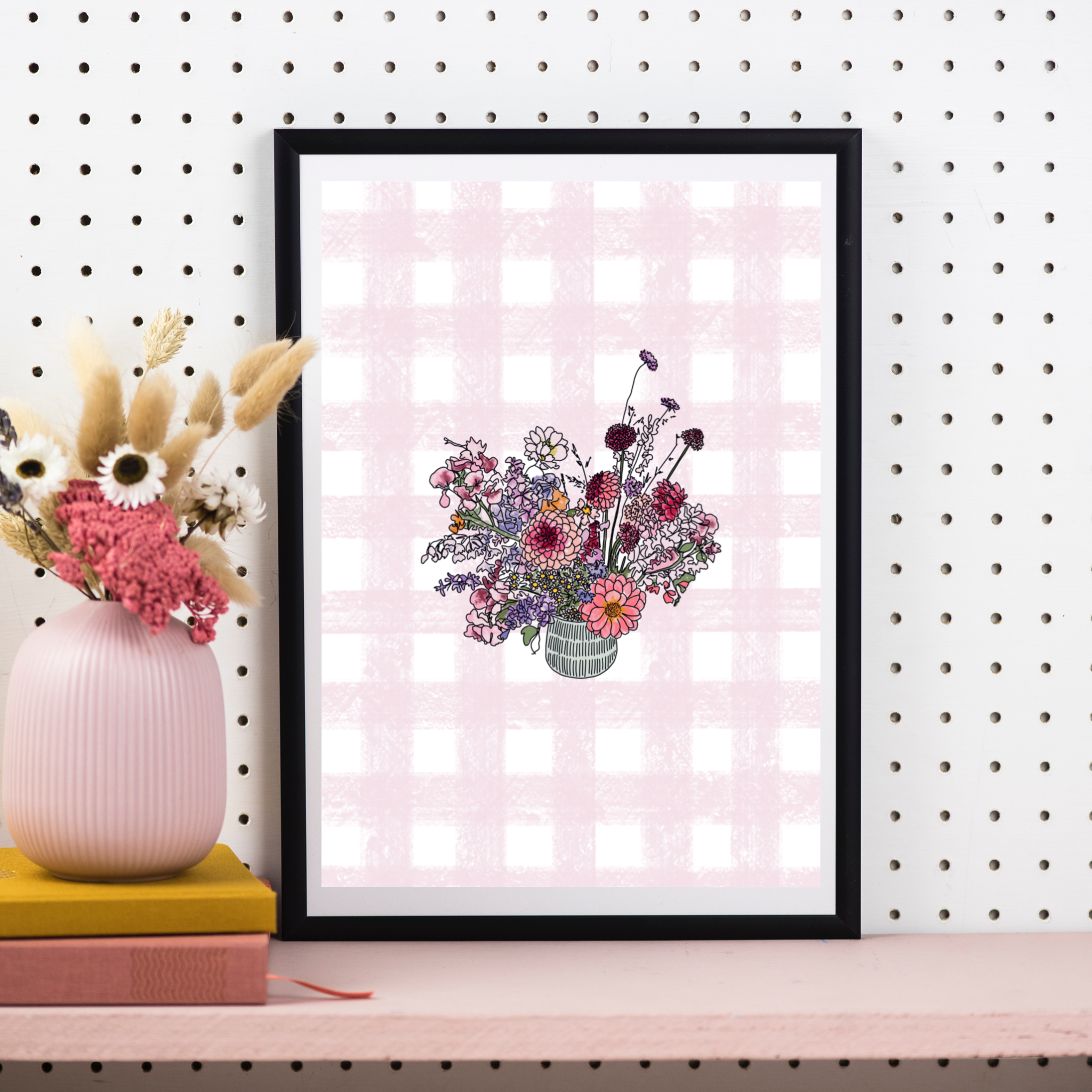 Floral Print With Purple Gingham Pattern