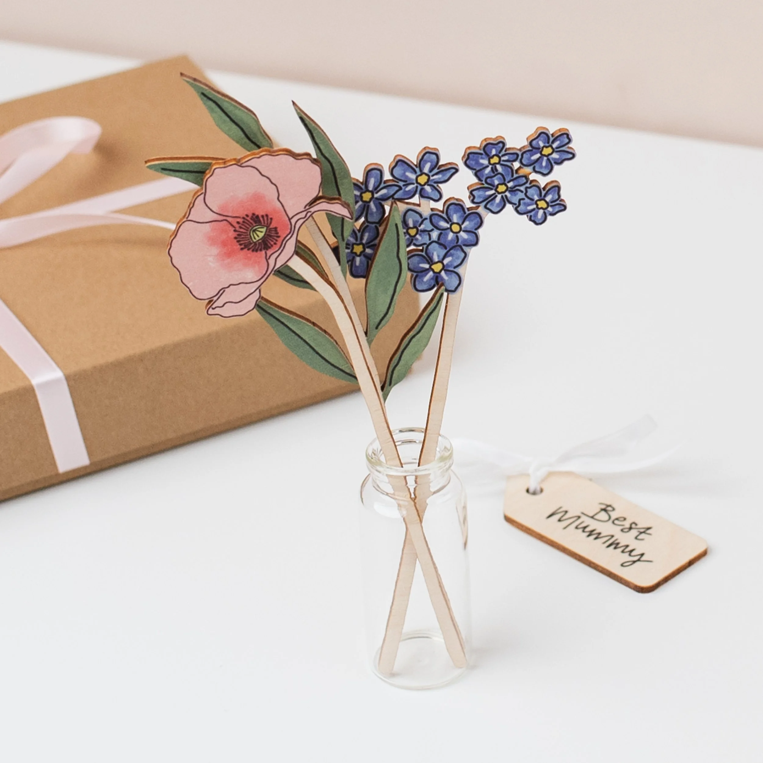 Keepsake Mother’s Day gift for mum, personalised wooden flowers