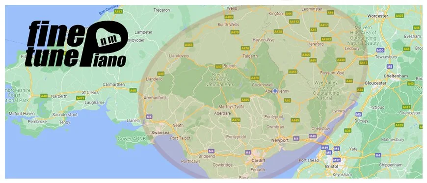map of our catchment area showing Monmouthshire and a wider South Wales area stretching from Swansea in the west to Ledbury in the East