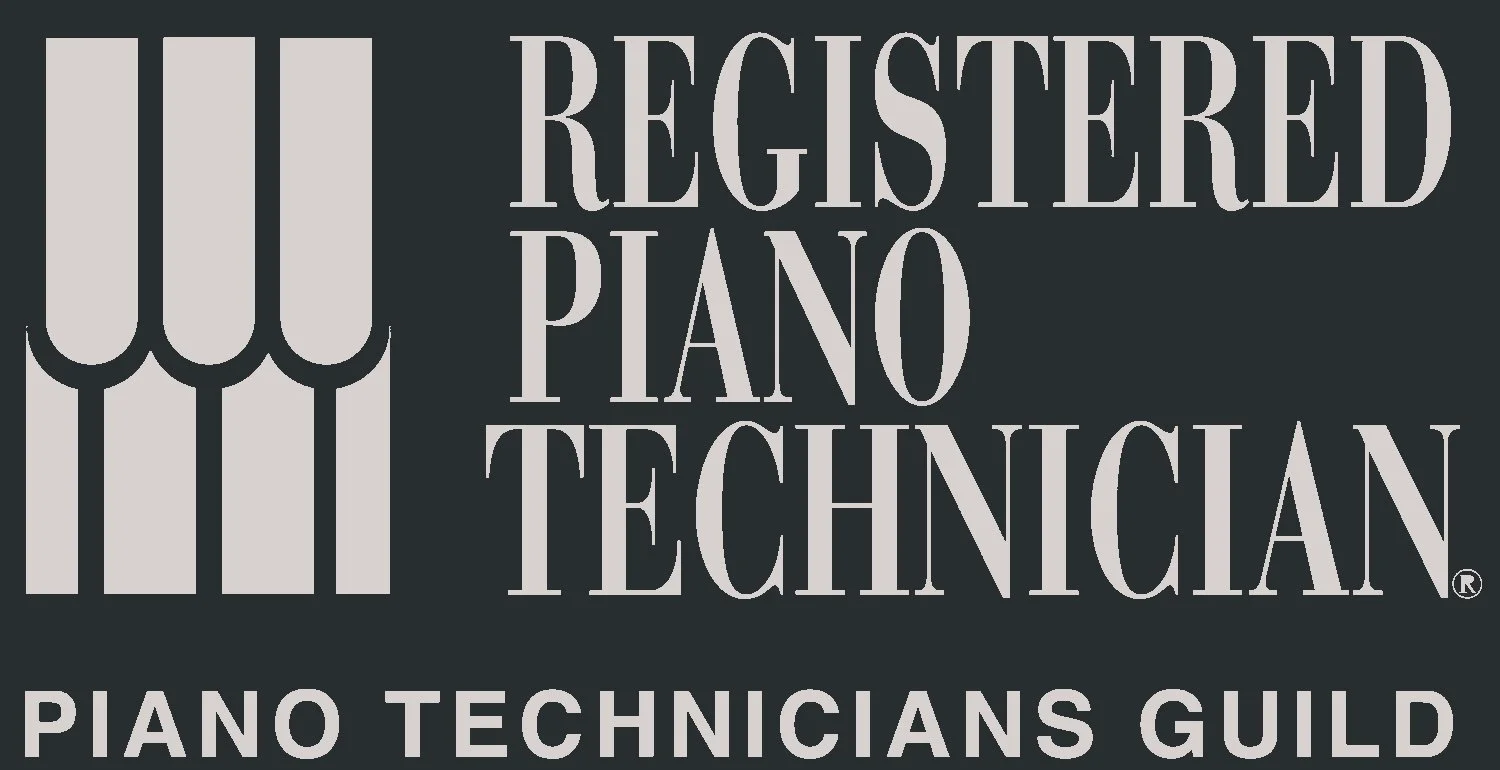 Registered Piano technician logo - this logo can only be displayed by those who have passed the rigorous testing set out by the Piano Technicians Guild.