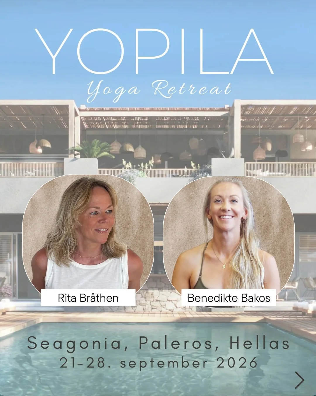 NYHET!!☀️
Yopila Yoga Retreat🧘&zwj;♀️

Endelig kan vi dele at i 2026 s&aring; blir det yoga retreat i samarbeid med @apolloreiser 🌴

Forleng sommeren og bli med oss til sjarmerende Paleros for en uke med p&aring;fyll - slik at du kan g&aring; vinte