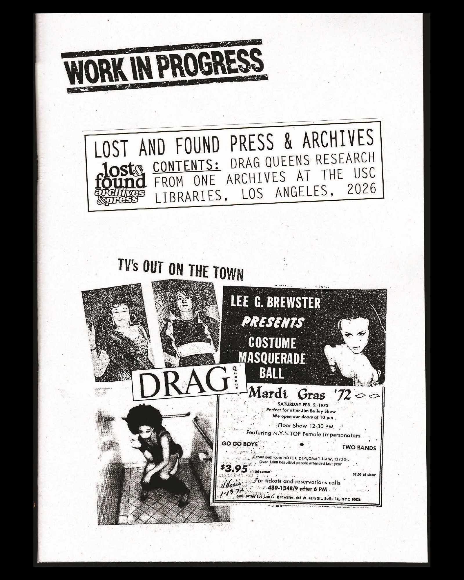 Work In Progress - Drag Queens research from ONE Archives at the USC Libraries in Los Angeles - Lost and Found Press (2026)