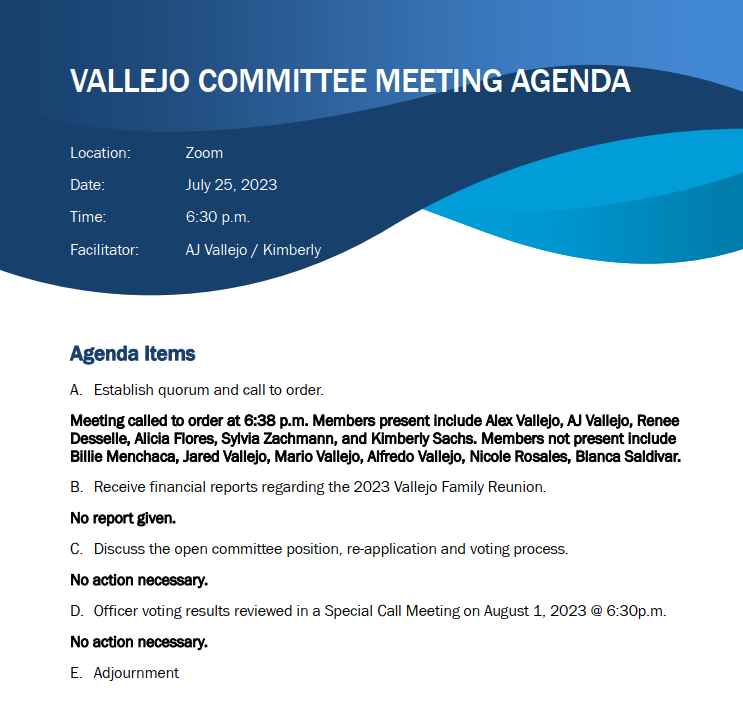 Monthly Committee Meeting