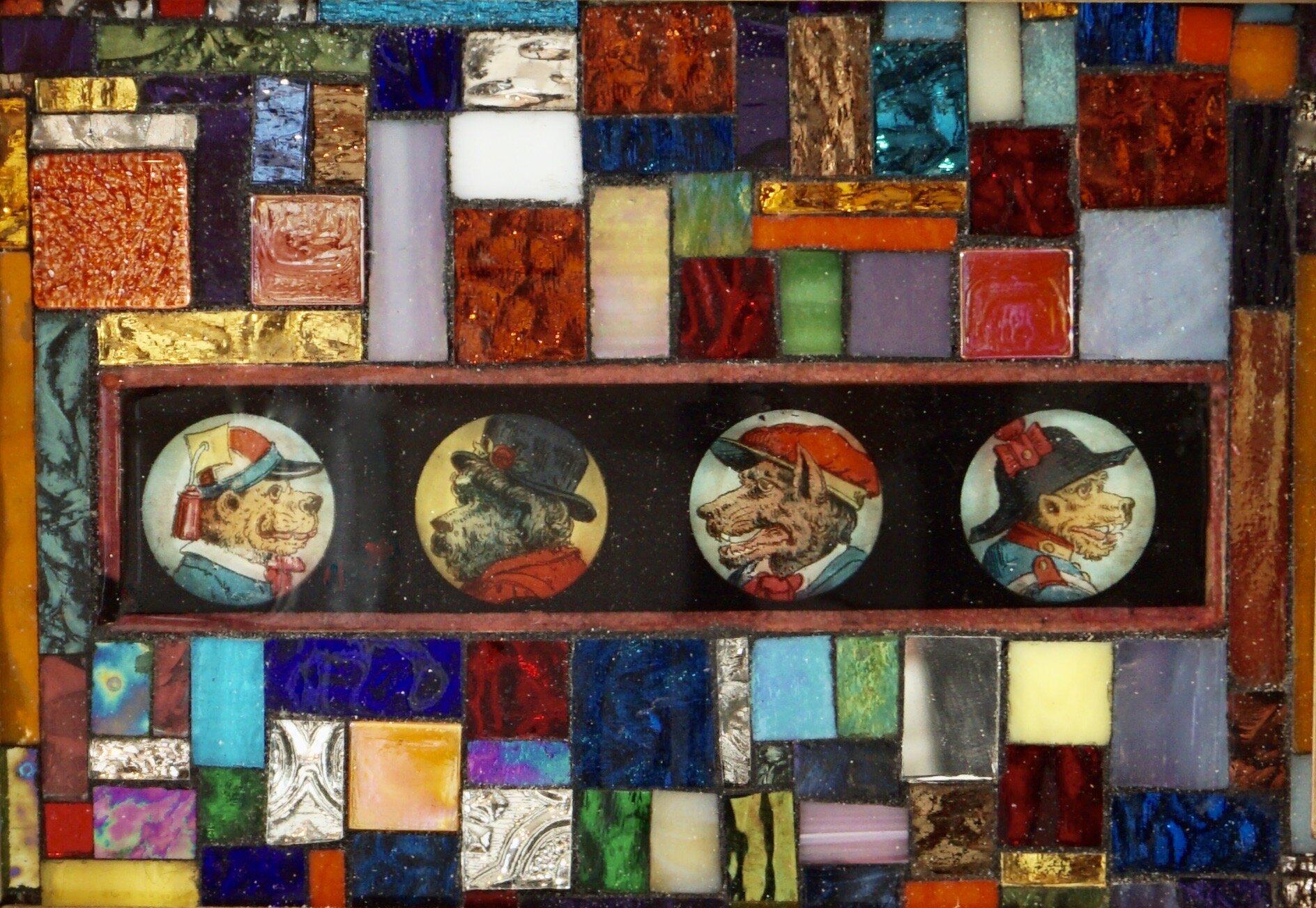 "Dog Town" - Vintage magic lantern plate, glass tiles on glass, resin
