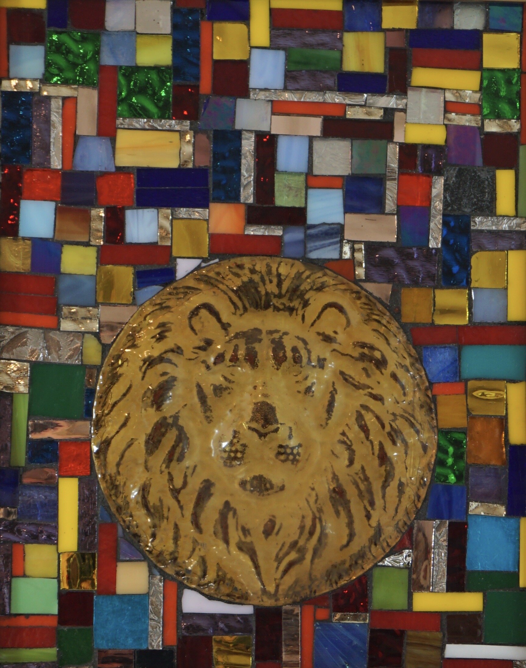 "Lion’s Share" - molded glass disc, glass tiles on glass