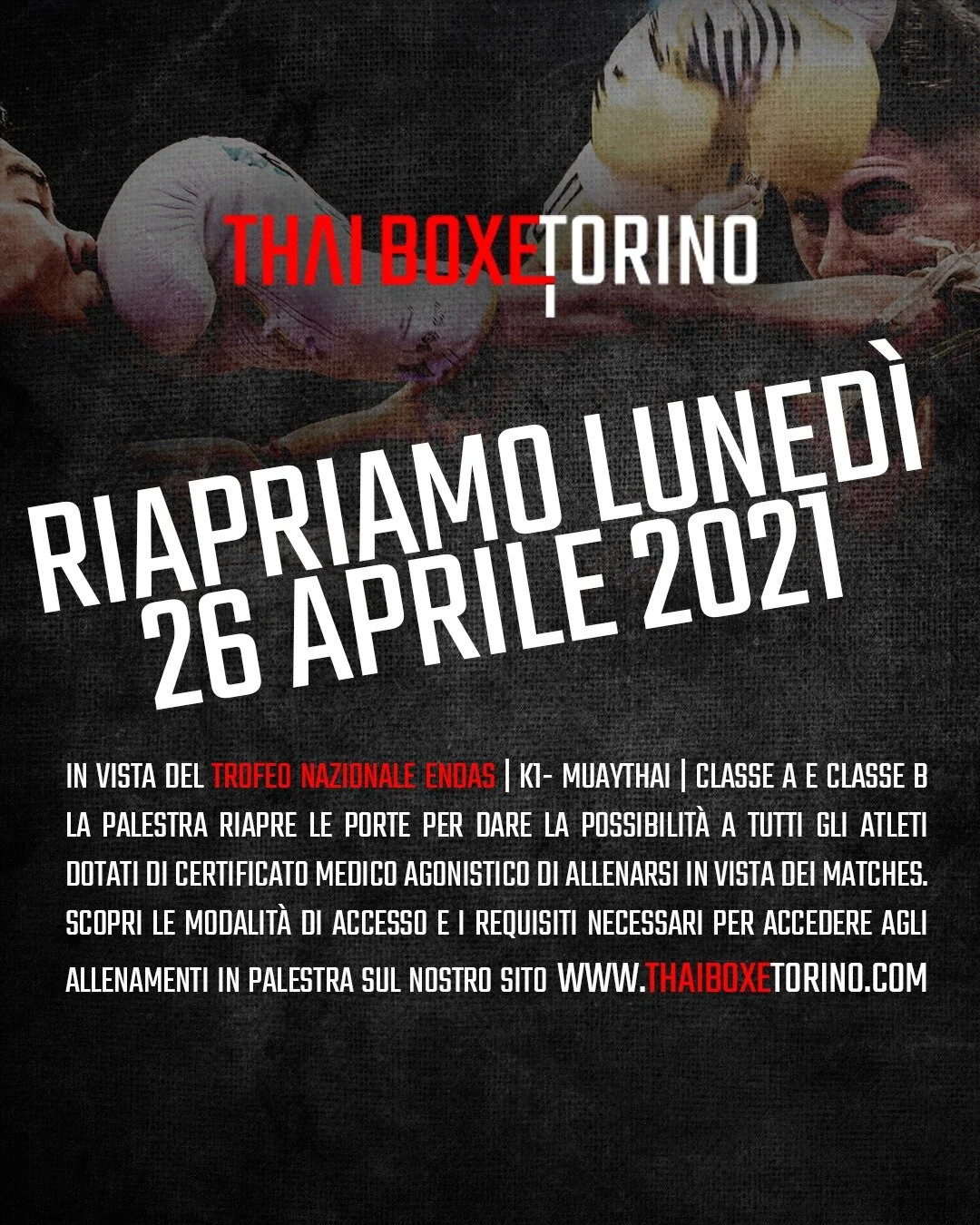 THAIBOXE TORINO riapre lunedì 26 Aprile 2021