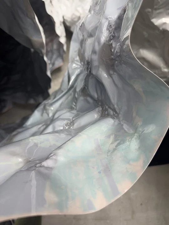 Detail: foldtogram (chromo white/blue, winter), iteration 1    I    light sensitive emulsion coated paper    I    40 ft x 50 inches/ dimensions variable    I     Chapter 8  arms ache avid aeon, Participant Inc., NYC