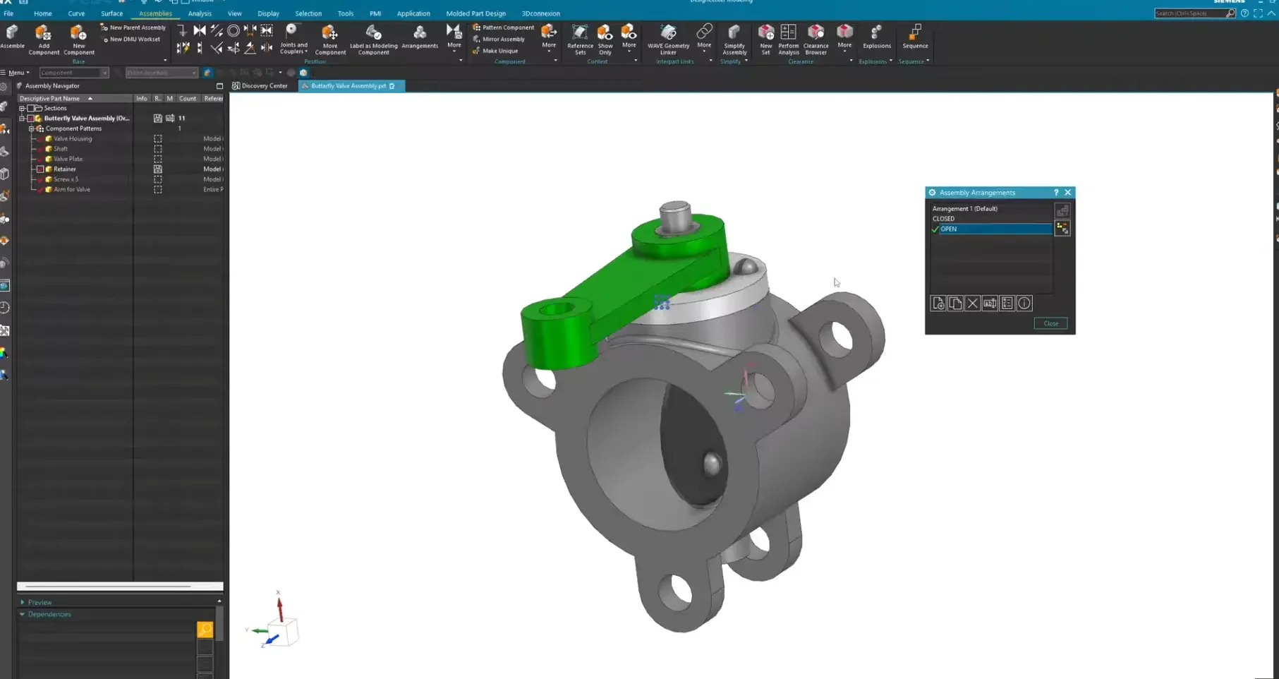 Verifying the final geometric movement in Siemens NX, showing the unconstrained mechanism components rotated into an open positional state.