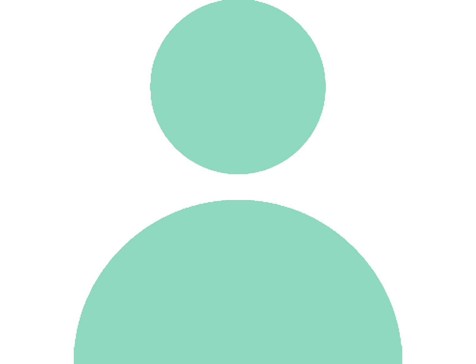 Mint green user icon on white background, depicting a generic person symbol with a circle for the head and a semicircle for the body.
