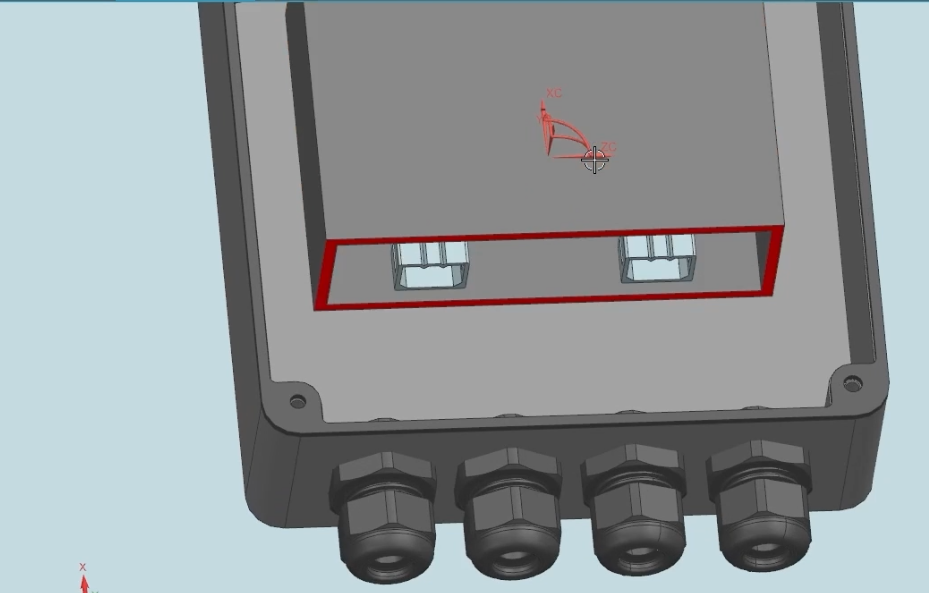 Positioning internal electronic modules within a waterproof enclosure in Siemens NX, using coordinate systems for accurate component placement.