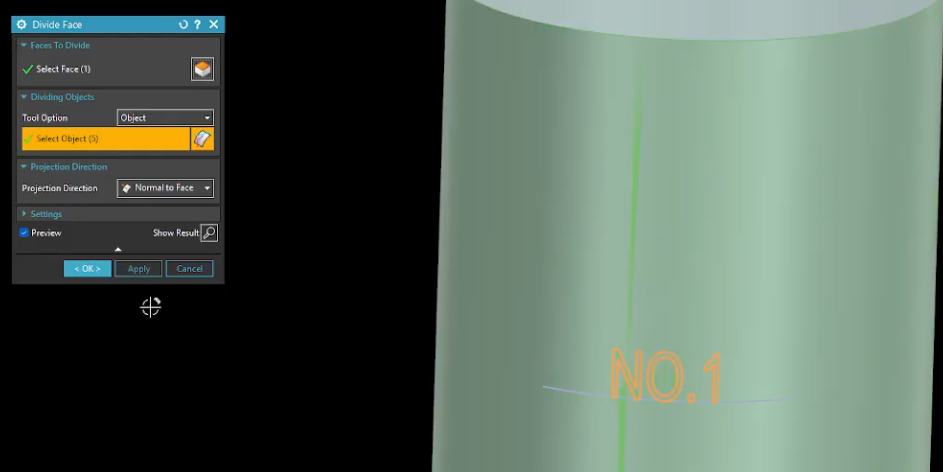 Creating 3D embossed text in Siemens NX: Combining the Divide Face and Offset Region commands for clean, parametric branding on curved geometry.