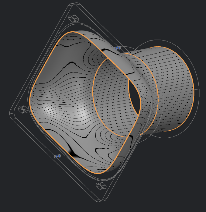 3D model of a flanged connector with contour lines