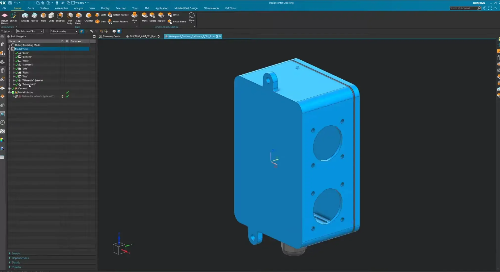 The Model Views directory inside the Siemens NX Part Navigator, showing the creation and renaming of a custom explosion work view node.