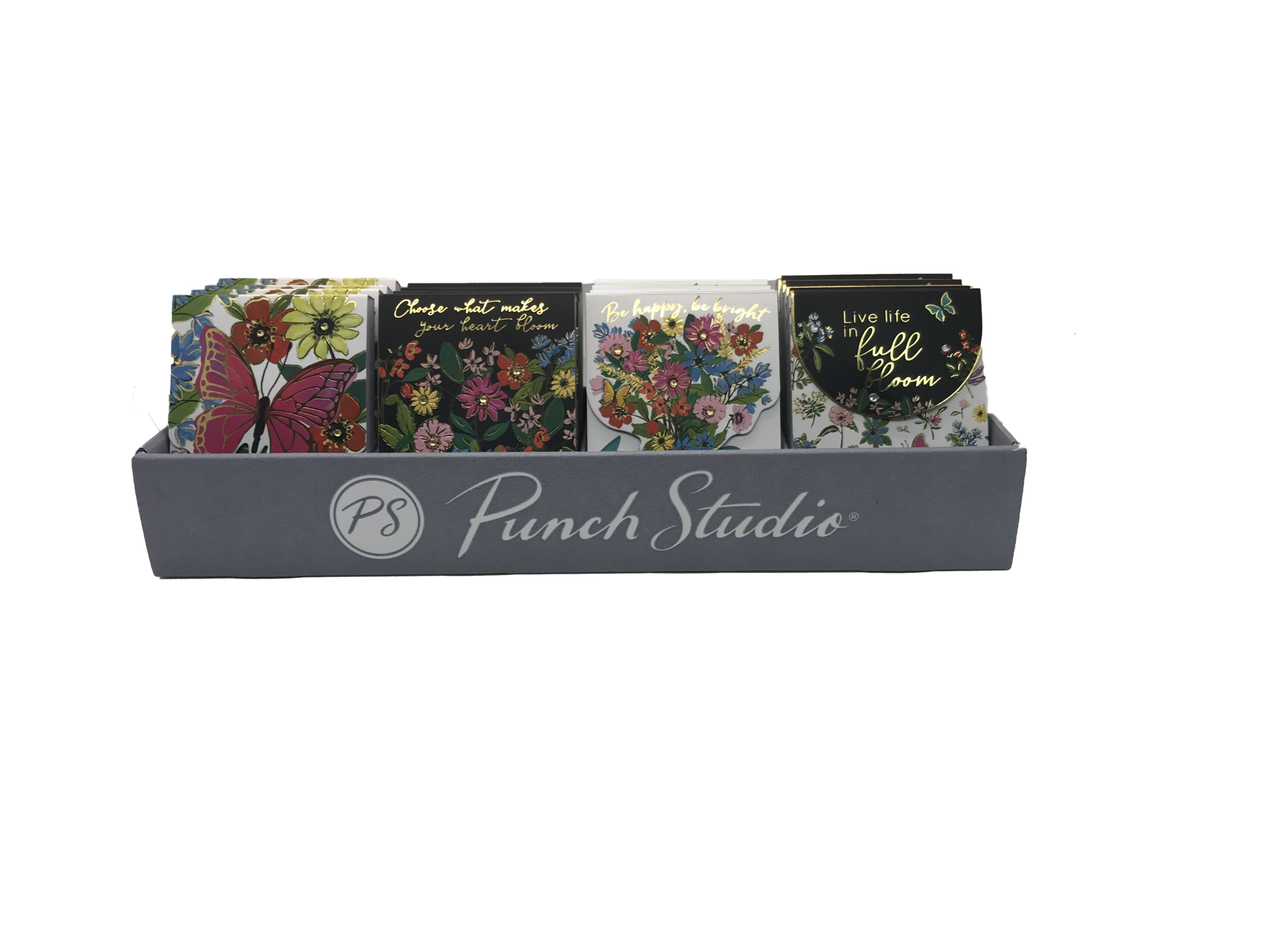 NOTEPADS IN FULL BLOOM (3.75" x 4"): $4.50/Each.  Handy pocket-size notebook that can fit easily in your pocket or purse. 75 full color printed lined sheets with tiny corner border art on every page. Cover features rose gold foil embellishments and …