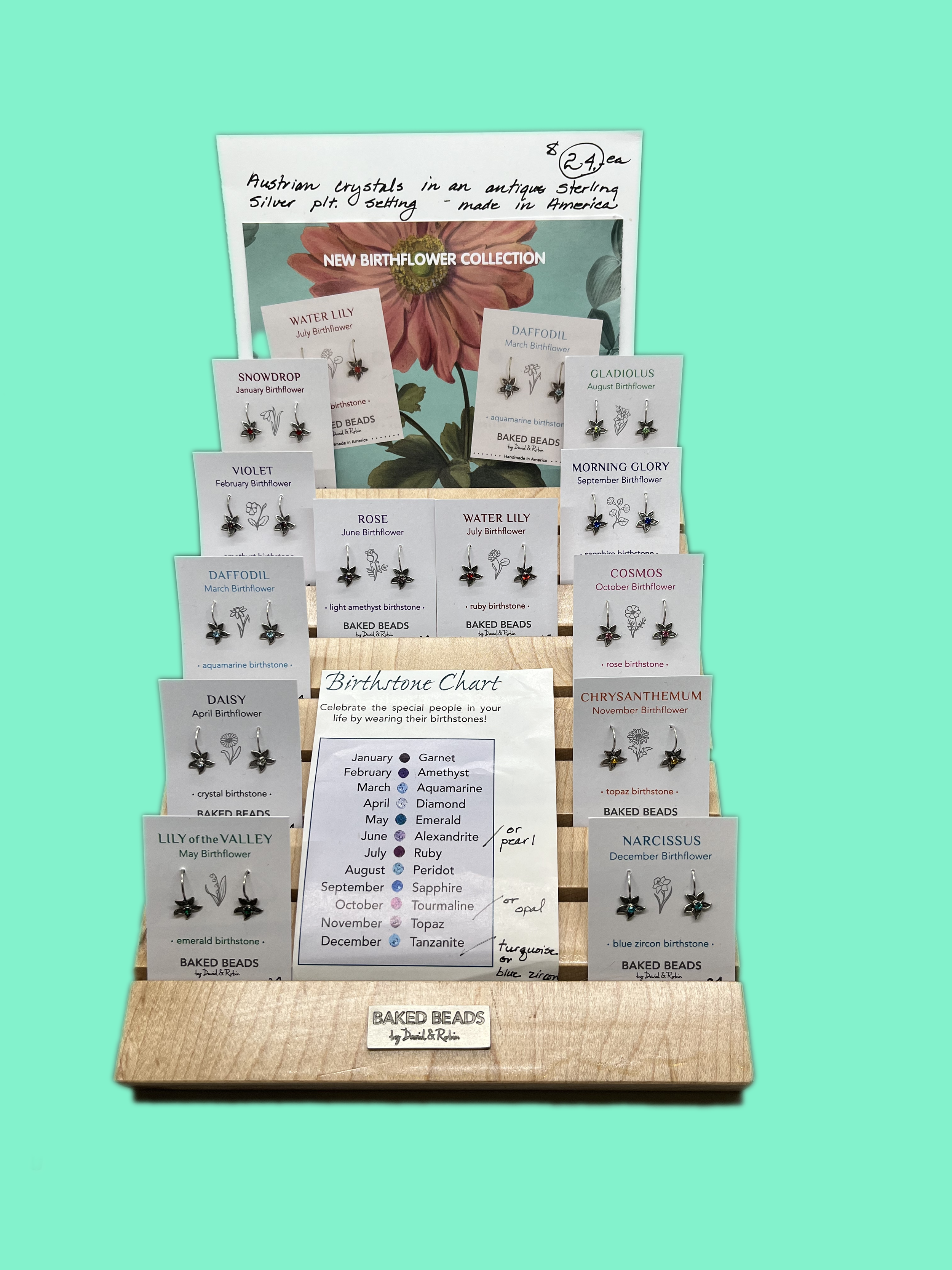 birthflower, birthstone, earrings