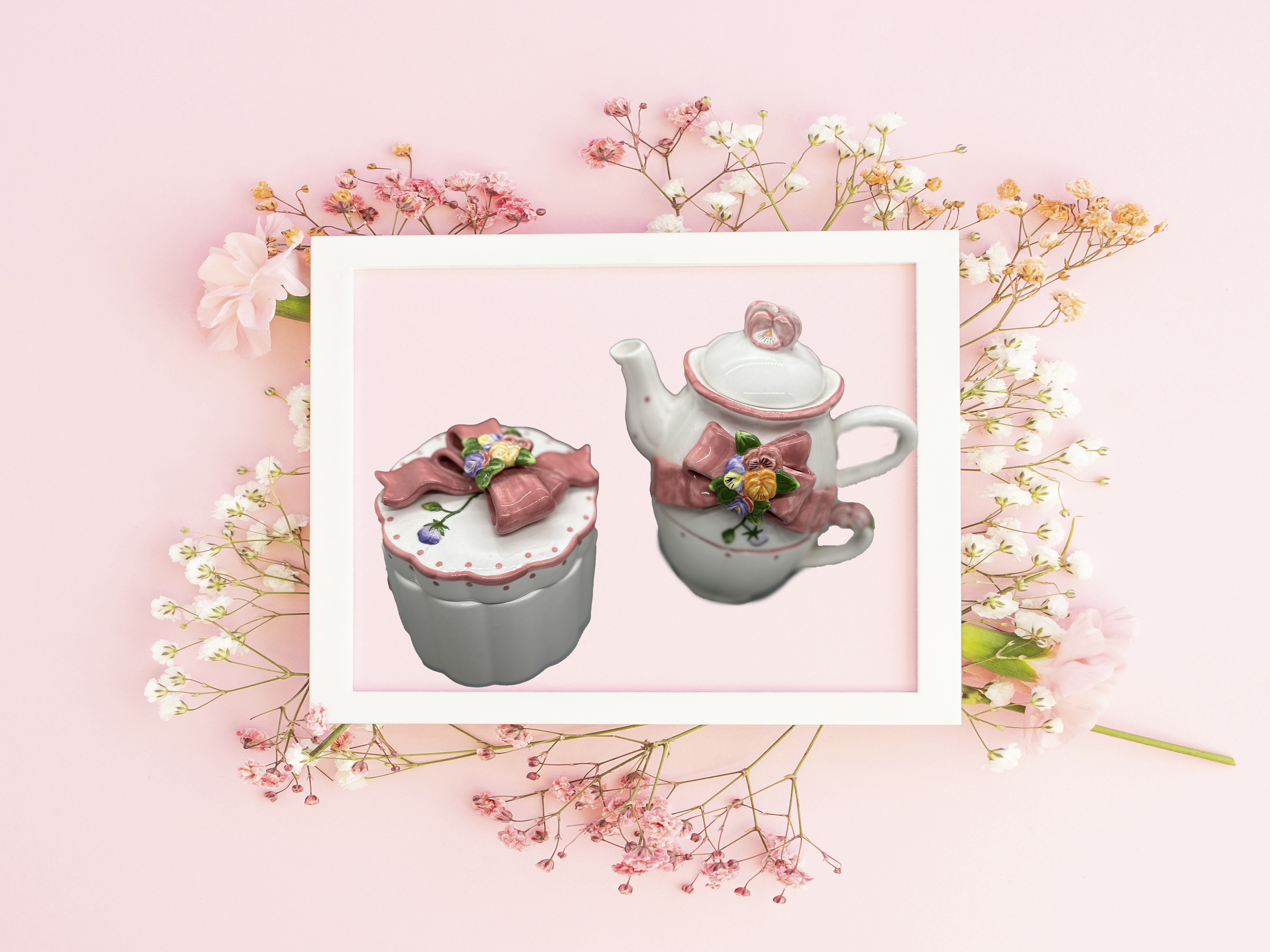 Pansy and Ribbon Tea Set
