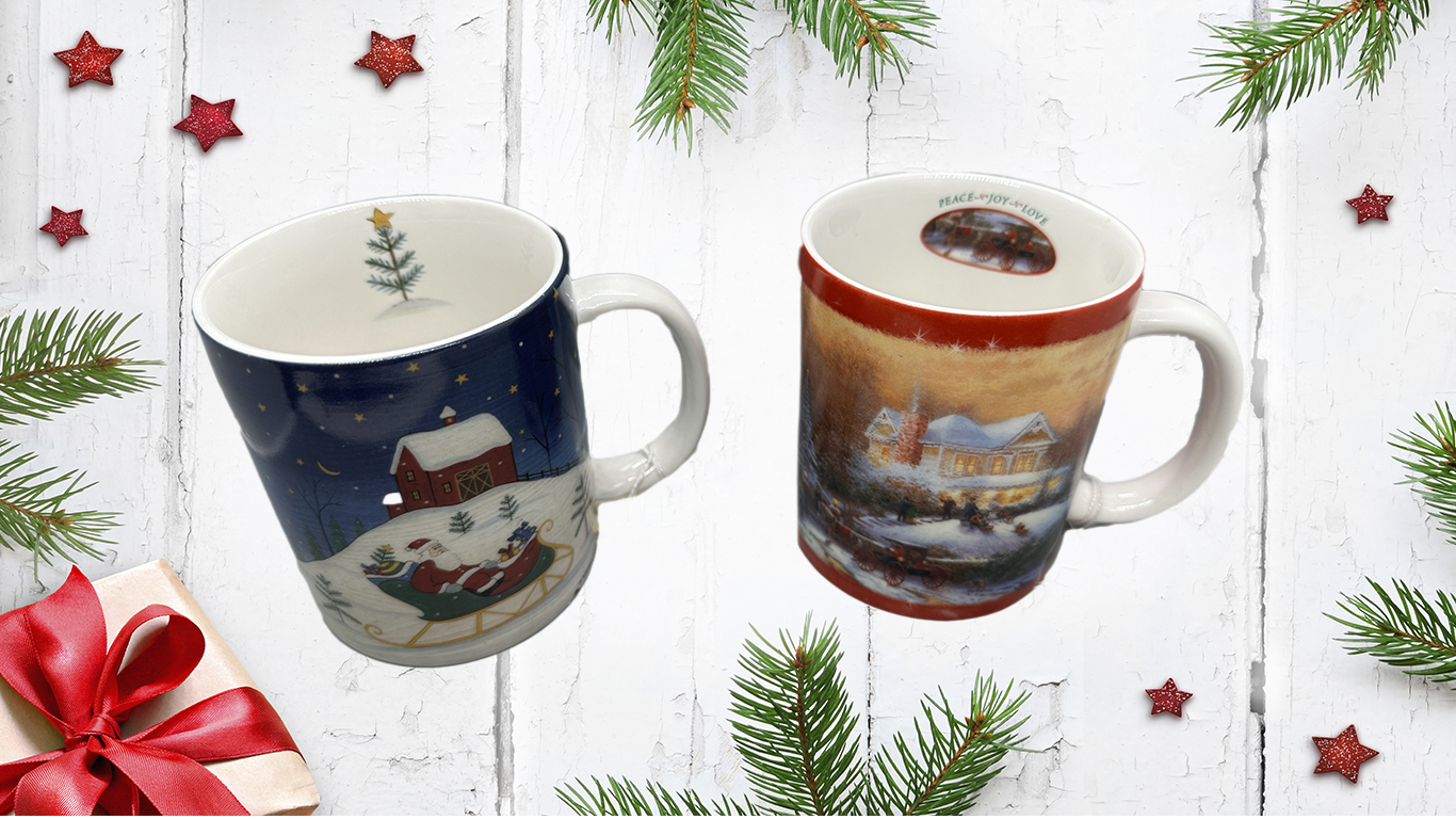 Santa with Sleigh Mug and Victorian Scene Mug