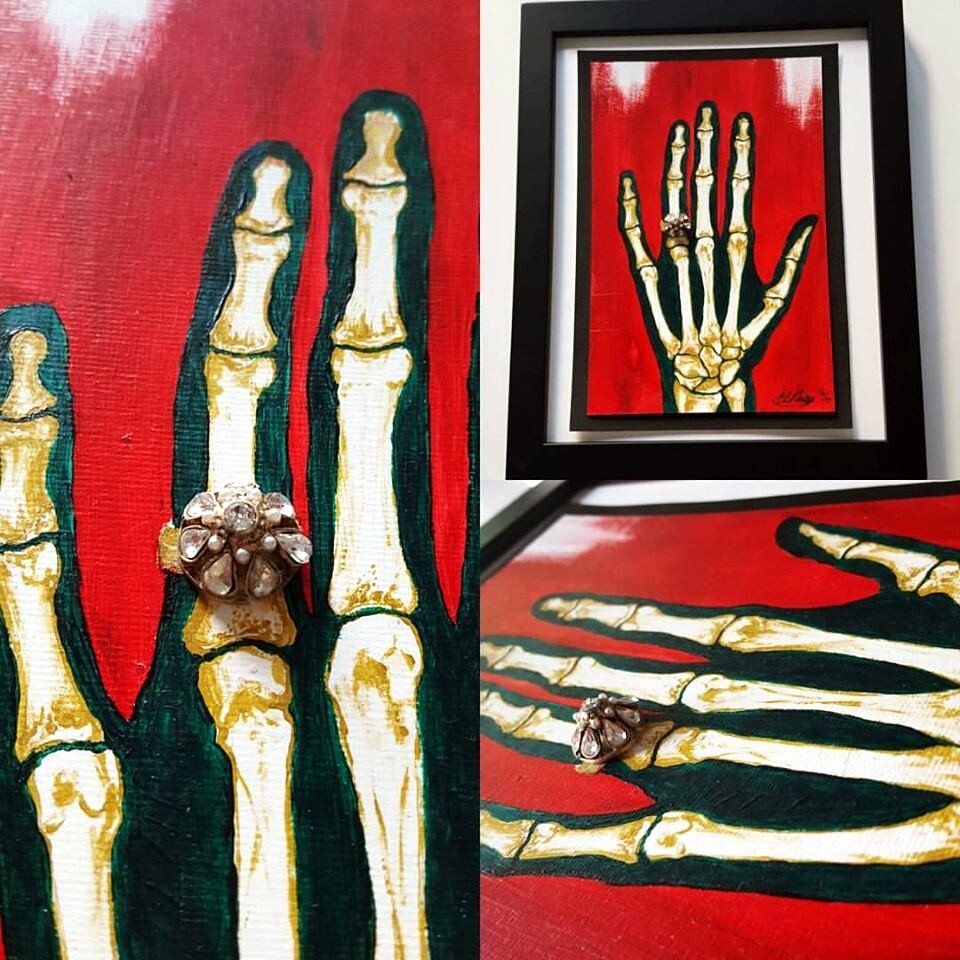 'Till Death' close up- acrylic on board with bling (in frame and details)