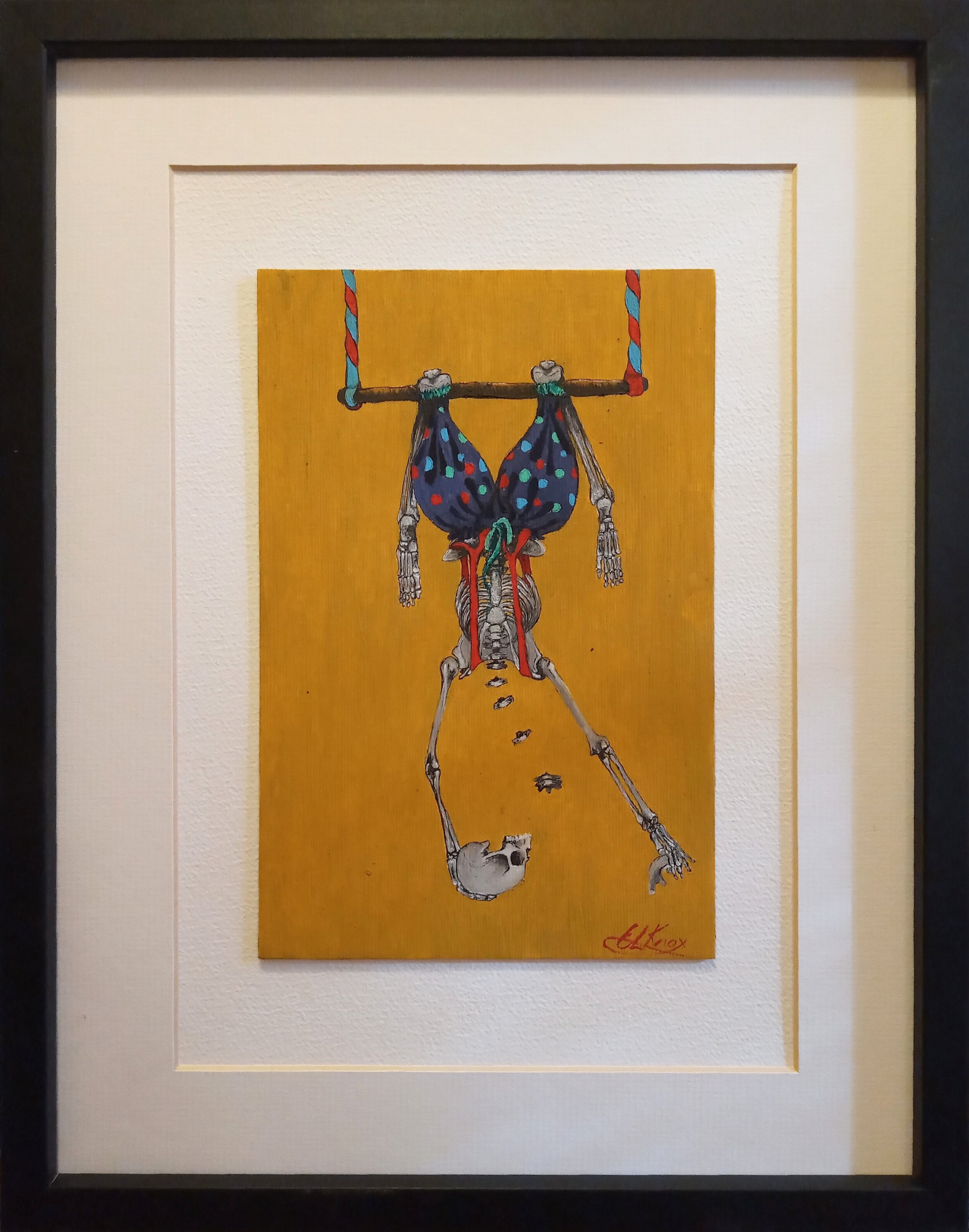 'Just hangin' acrylic on canvas board (in frame)