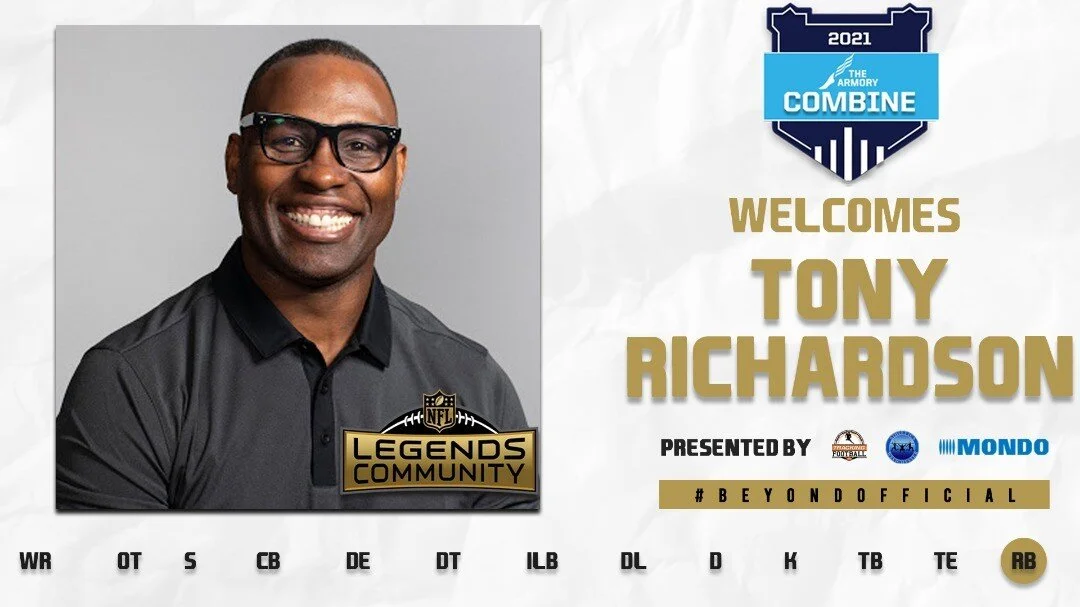 Our next @nfllegends for #ArmoryCombine will be the greatest FB in @NFL history!

Welcome to @tonyrichny! Tony was a 3x Pro-Bowler, 2x All-Pro, 2010 Walter Payton Award Winner, 2000s NFL All-Decade Team &amp; a member of the @chiefs Hall of Fame! 

S