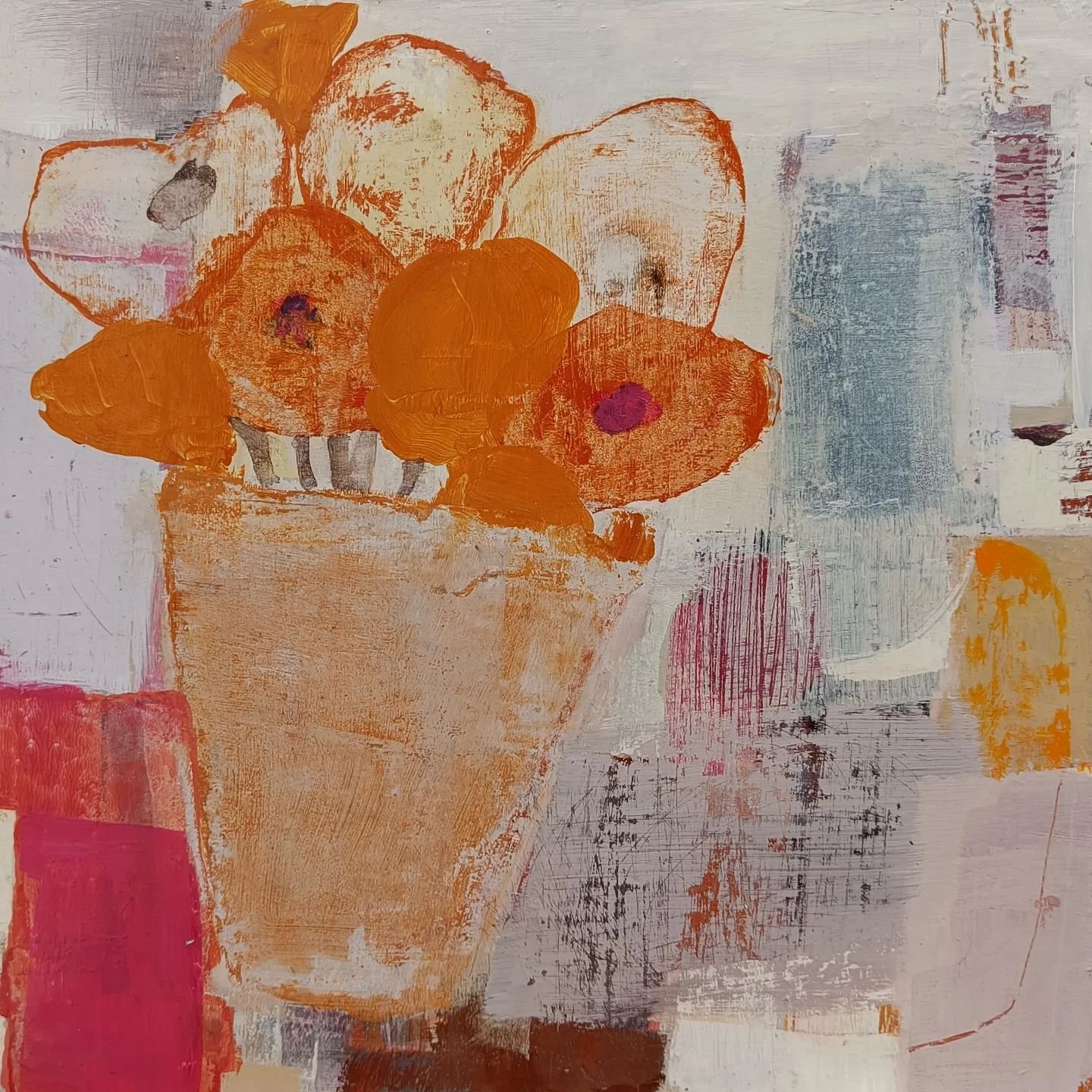 Lovely to see 'Tangerine Dream' framed and on display at the @studio44gallery Summer Exhibition preview today. Only when my art goes 'out into the wild' as my friend and fellow exhibitor @erinclarescrutton says - can I really SEE it. 
.
This is just 