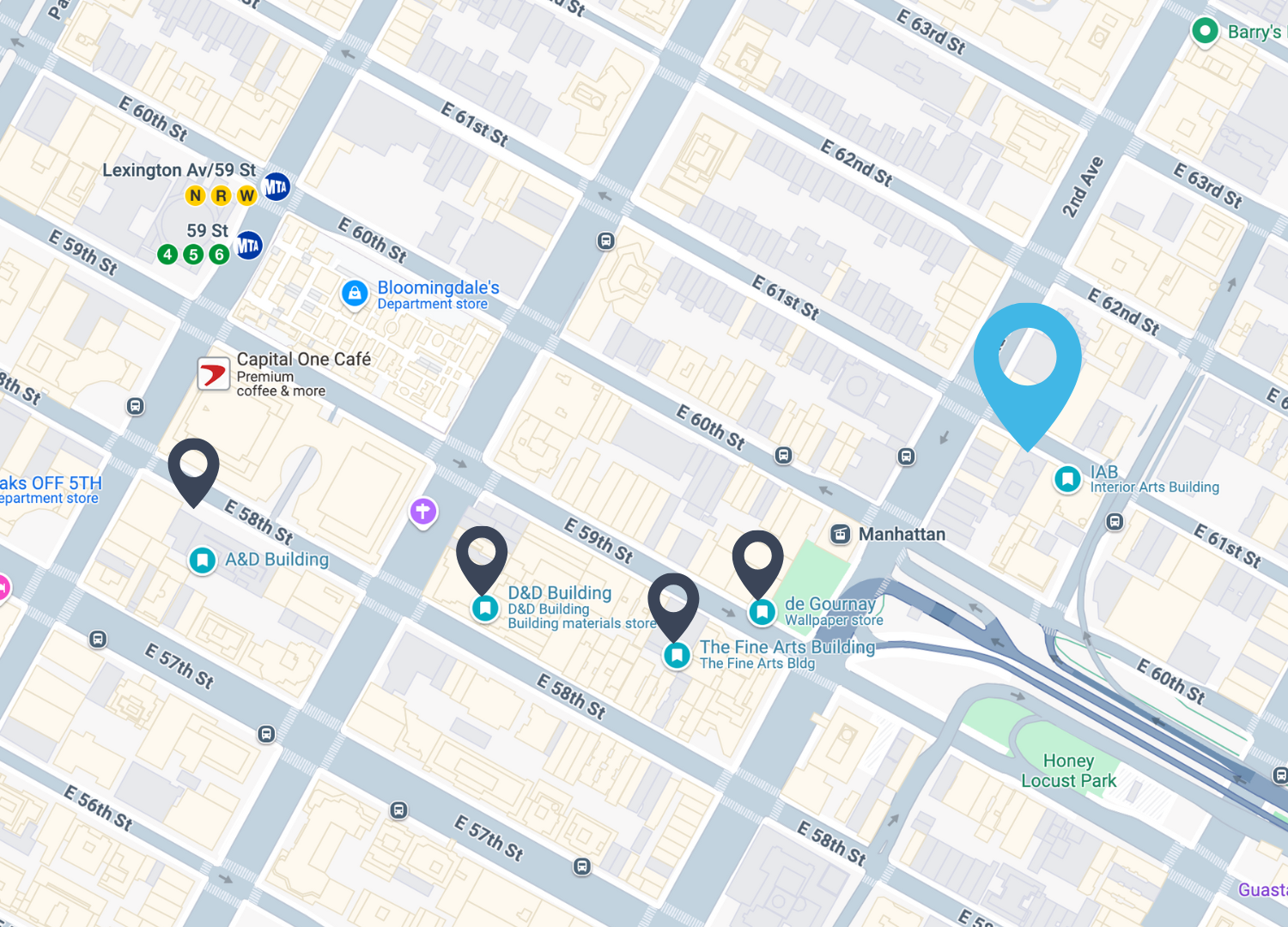 Map of the Interior Arts Building at 306 East 61st Street near the D&D, A&D and Fine Arts Buildings