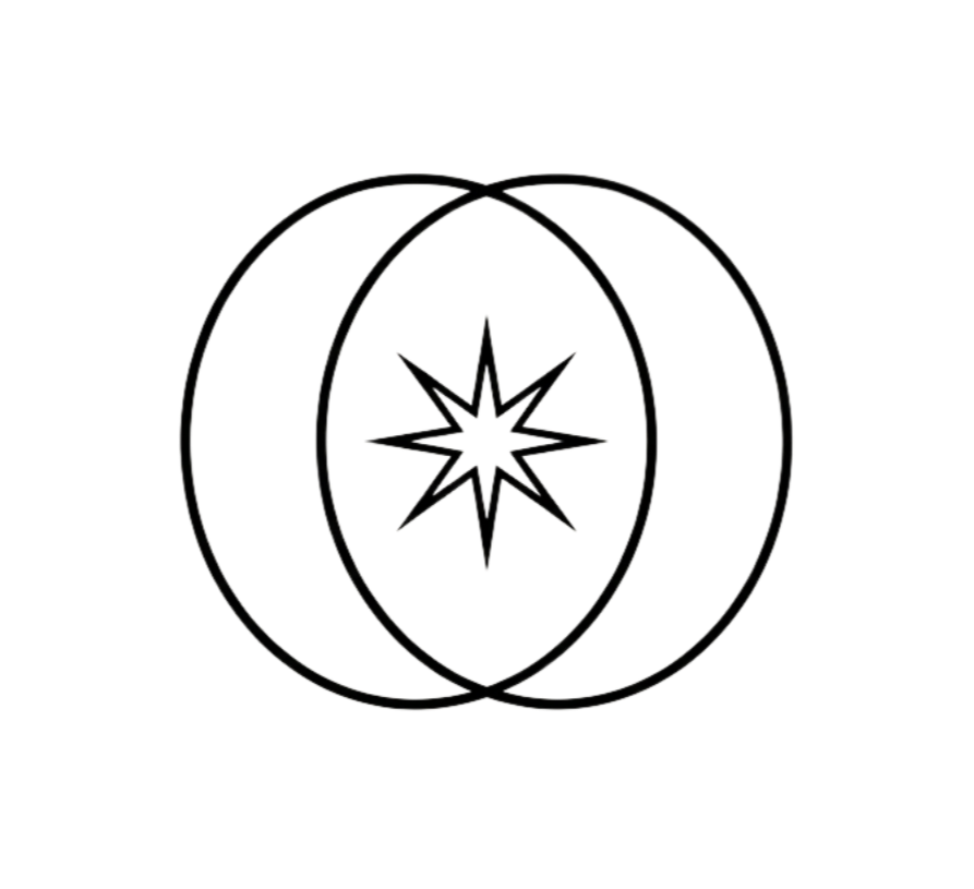 Black and white line drawing of overlapping circles with a star shape in the center.