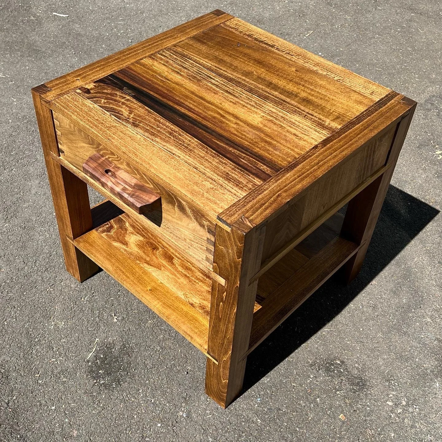 Side table made of hardwoods with a drawer and joinery
