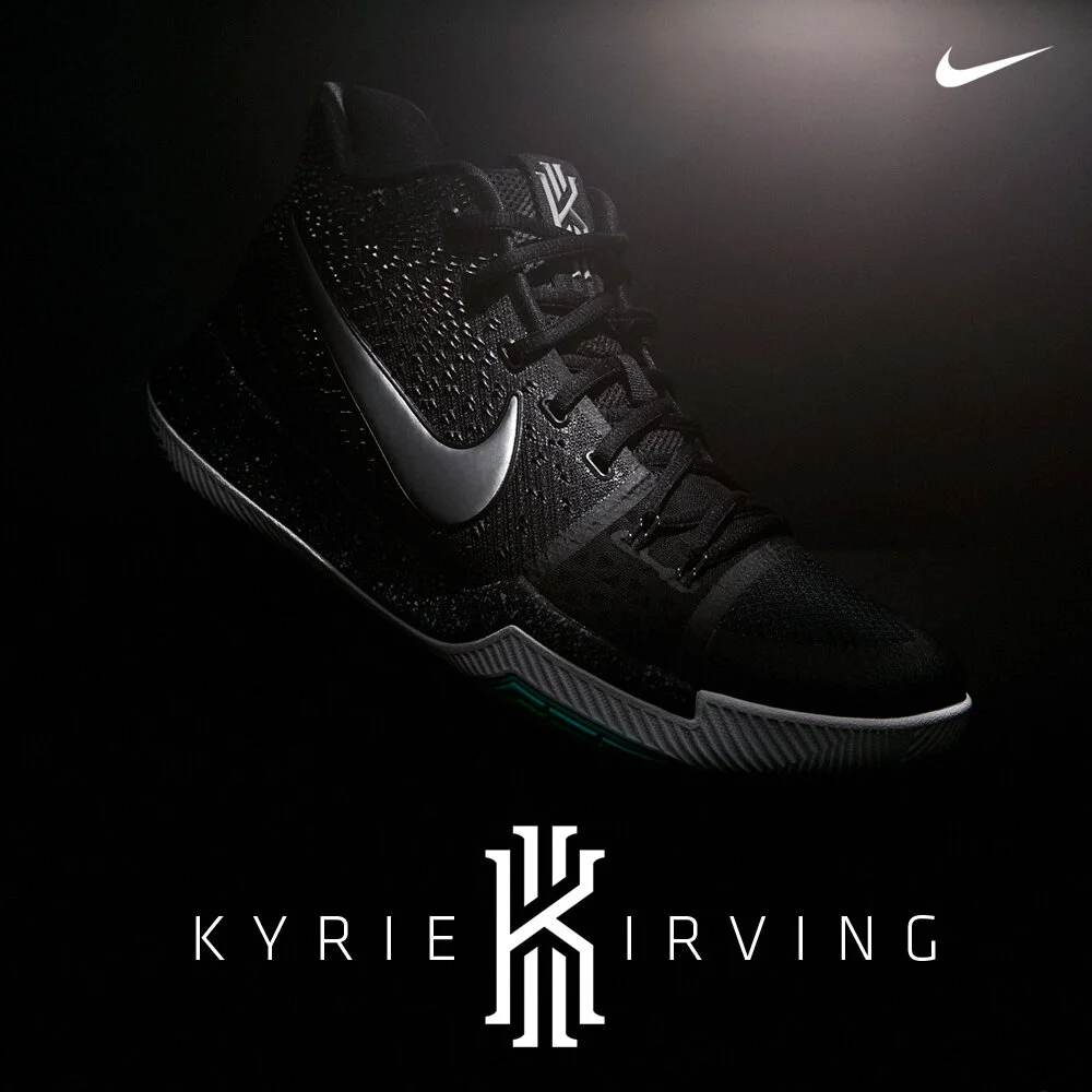 Professional commercial product photography featuring the Nike Basketball Kyrie Irving basketball shoe.