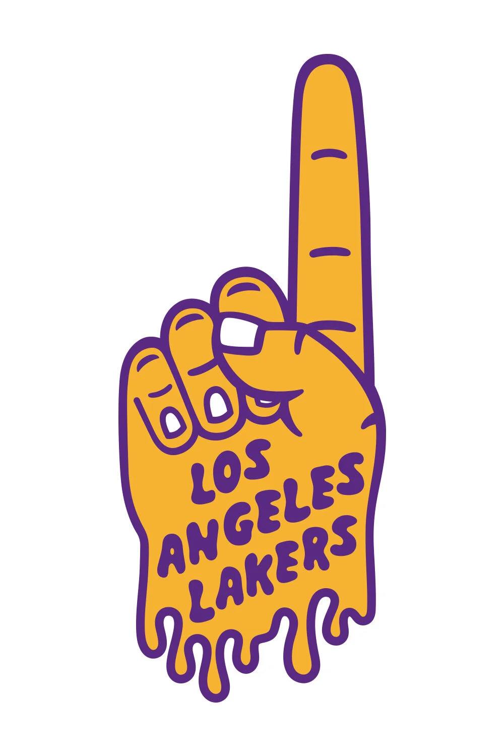 Illustrated artwork featuring a foam finger for the Los Angeles Lakers.