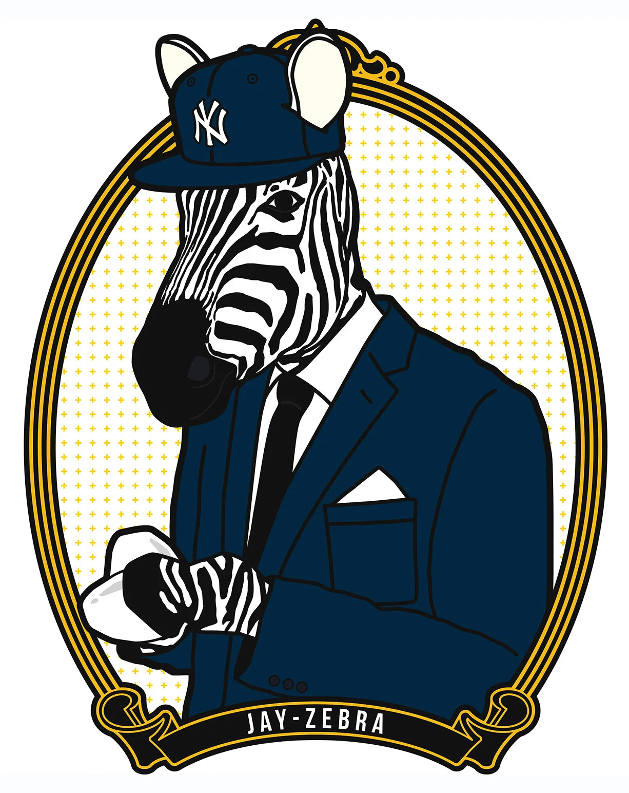 Illustrated artwork featuring the fictional rapper Jay Zebra (Jay Z).