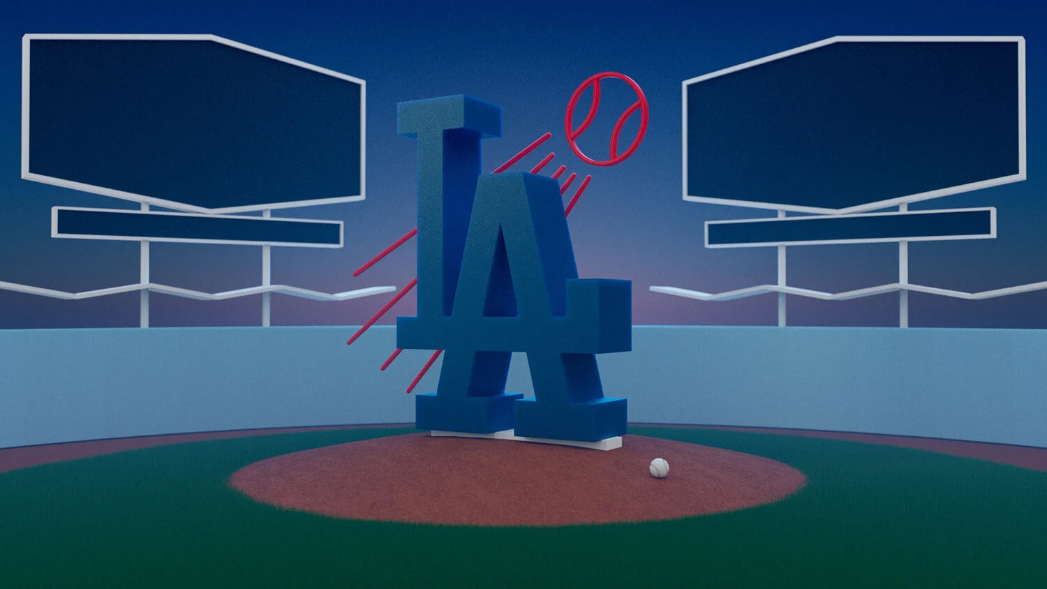 3D artwork featuring the Los Angeles Dodgers logo and Dodger Stadium.