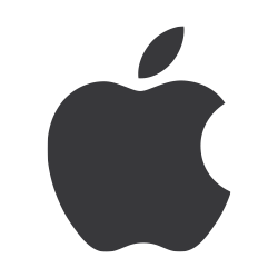 Black and gray Apple logo on a dark background
