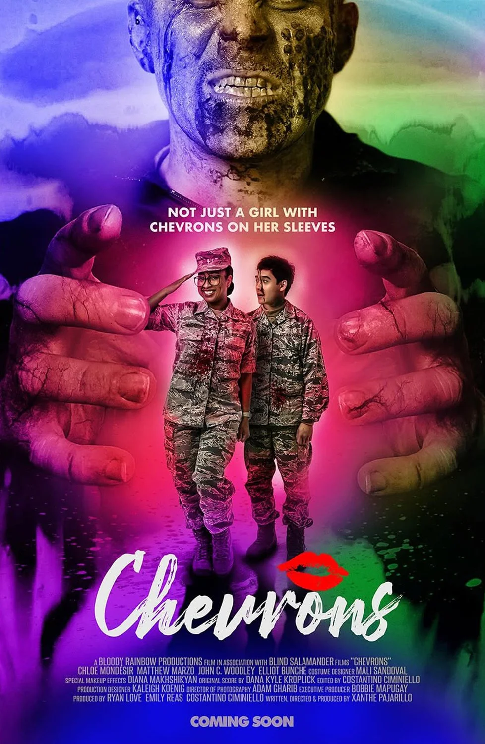 Professional key art poster for the independent horror short film "Chevrons" featuring Chloe Mondesir and Matthew Marzo in Los Angeles, CA.
