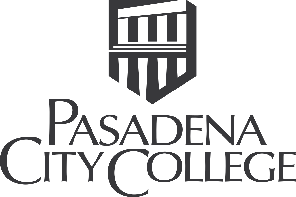 Logo of Pasadena City College featuring a stylized shield and the college name.