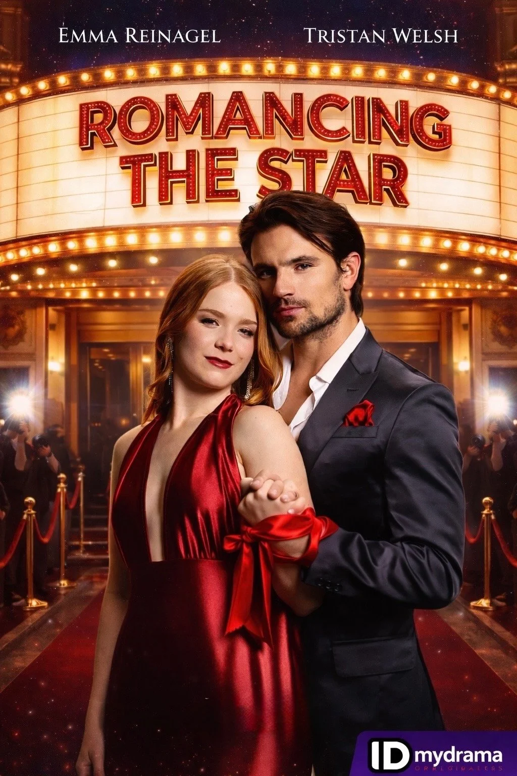 Professional key art poster for the vertical film "Romancing the Star" featuring Tristan Welsh and Emma Reinagel.