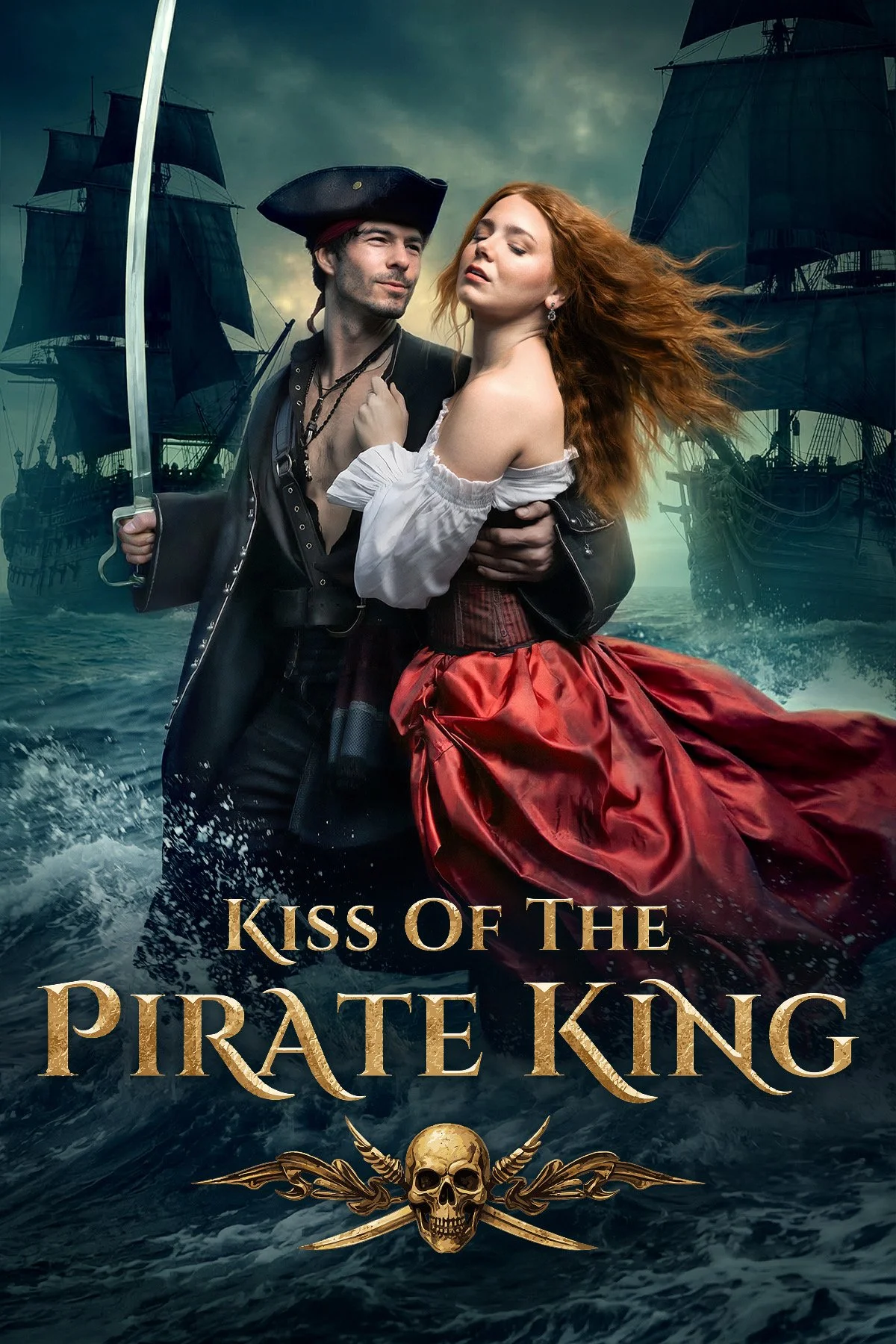 Professional key art poster for the vertical film "Kiss of the Pirate King" featuring Nick Ritacco and Emma Reinagel.