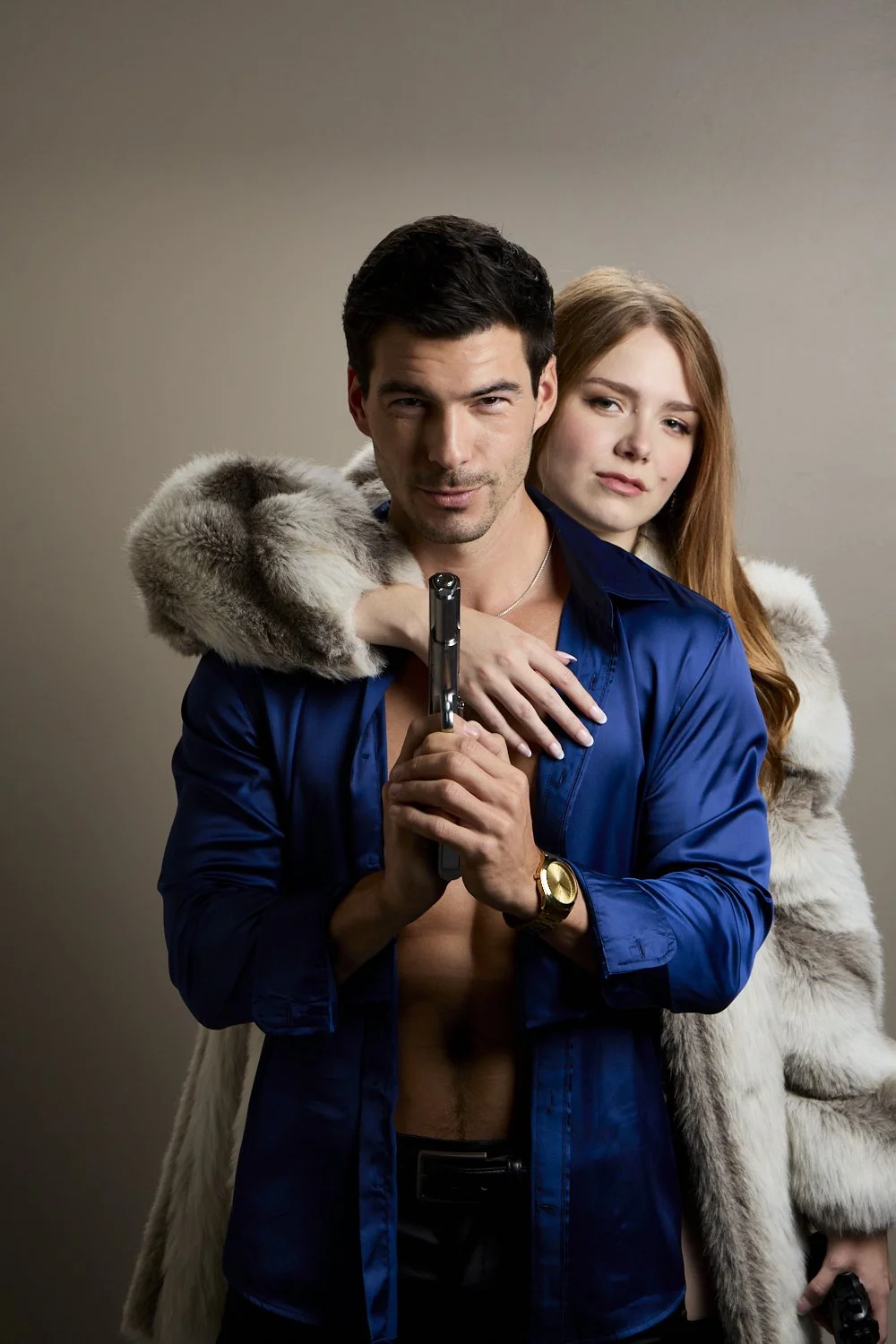 Professional key art for the vertical film "High-Stakes Heartthrob" featuring Nick Ritacco and Emma Reinagel.