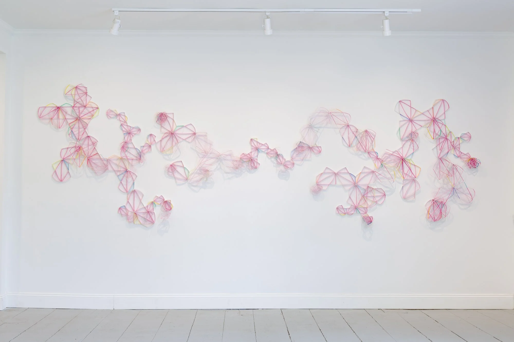 ALEX PAIK 
Partial Hexagon (X)
gouache, colored pencil, paper, nails
dimensions variable 
2021