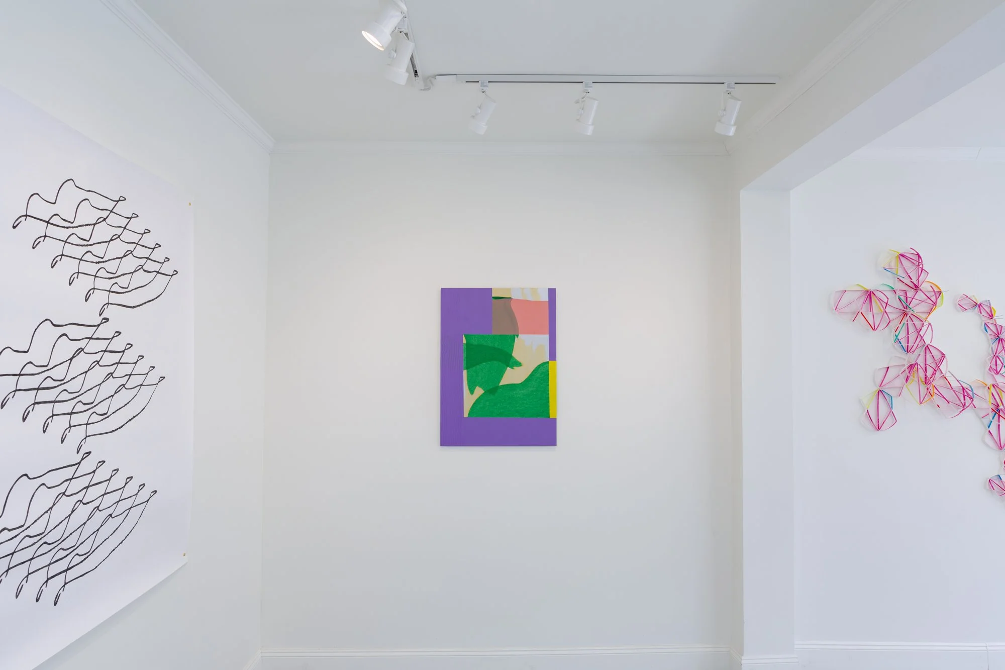 AMANDA MARTÍNEZ
Untitled
Micaceous pigment on paper
52 x 48 inches
2019

ANNE SCHAEFER
passionate but fickle 
silkscreen, latex paint on paper, PVC mount
22 x 30 inches 
2023

ALEX PAIK
Partial Hexagon (X)
gouache, colored pencil, paper, nails
dimens