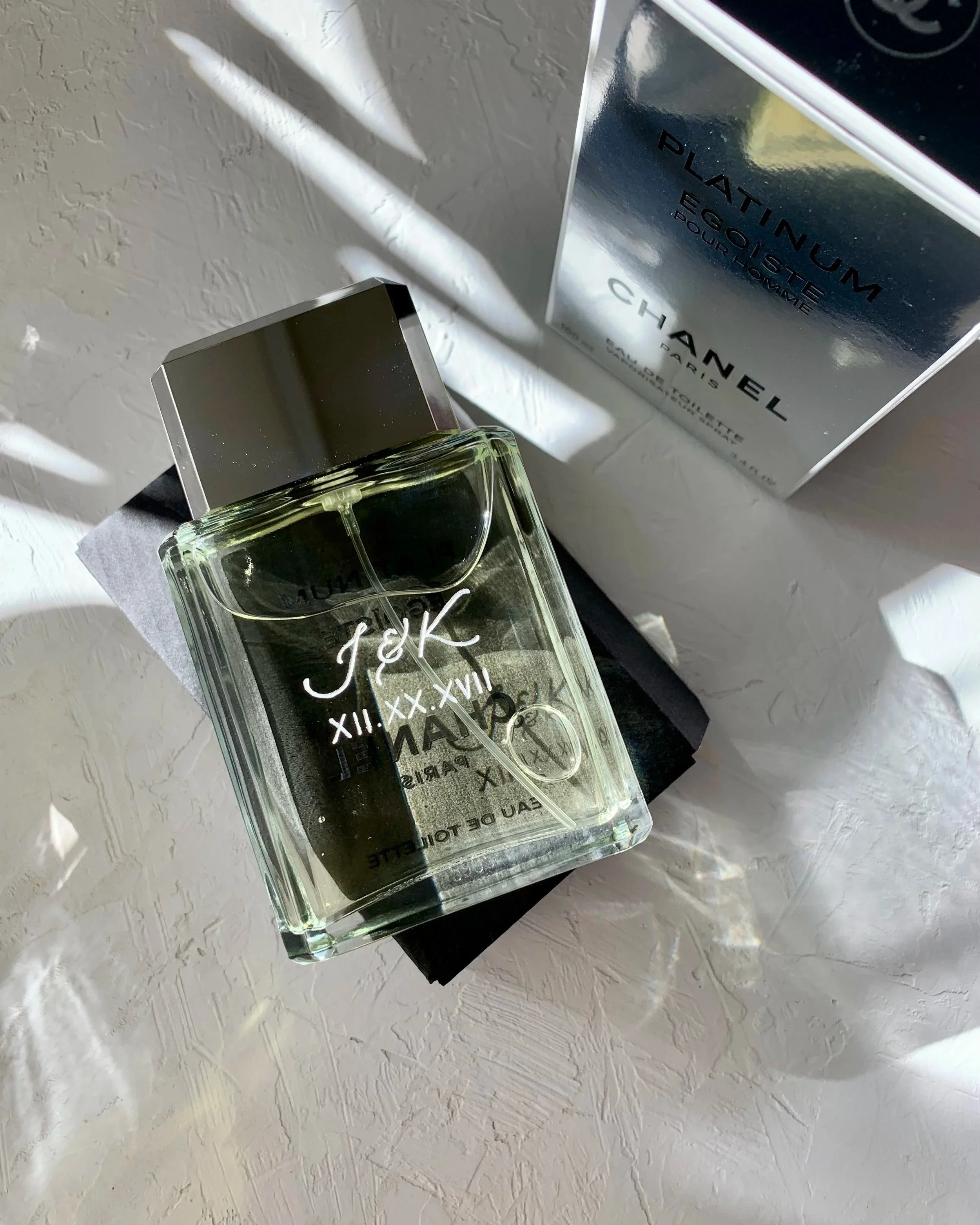 hand engraved chanel perfume bottle for wedding