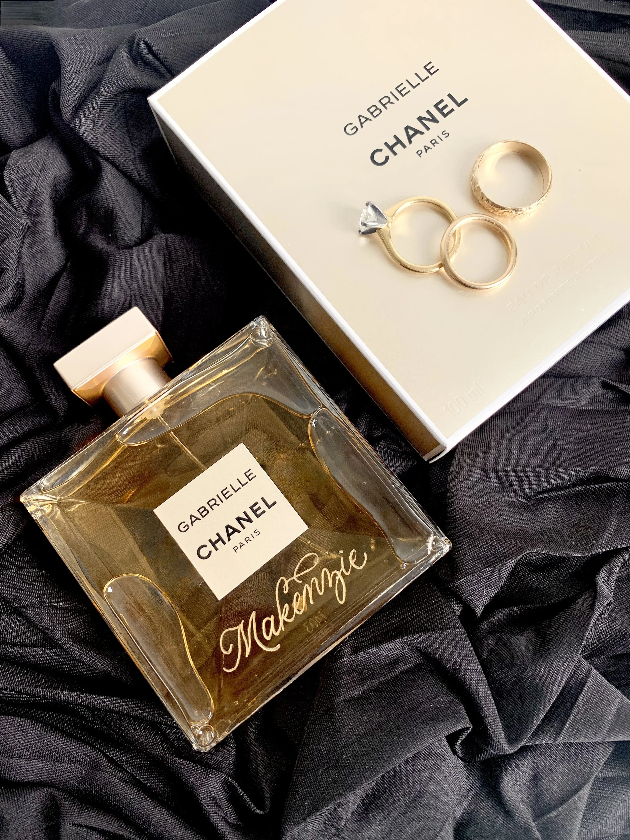 engravers in dc - custom engraved chanel perfume for wedding day photos